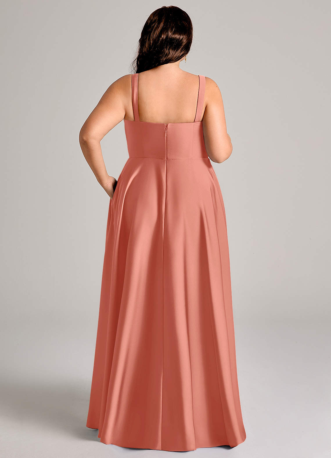 Azazie Shaude Robes de demoiselle d'honneur Robe Trapèze en Satin extensible Plissée Rose Saumon image12