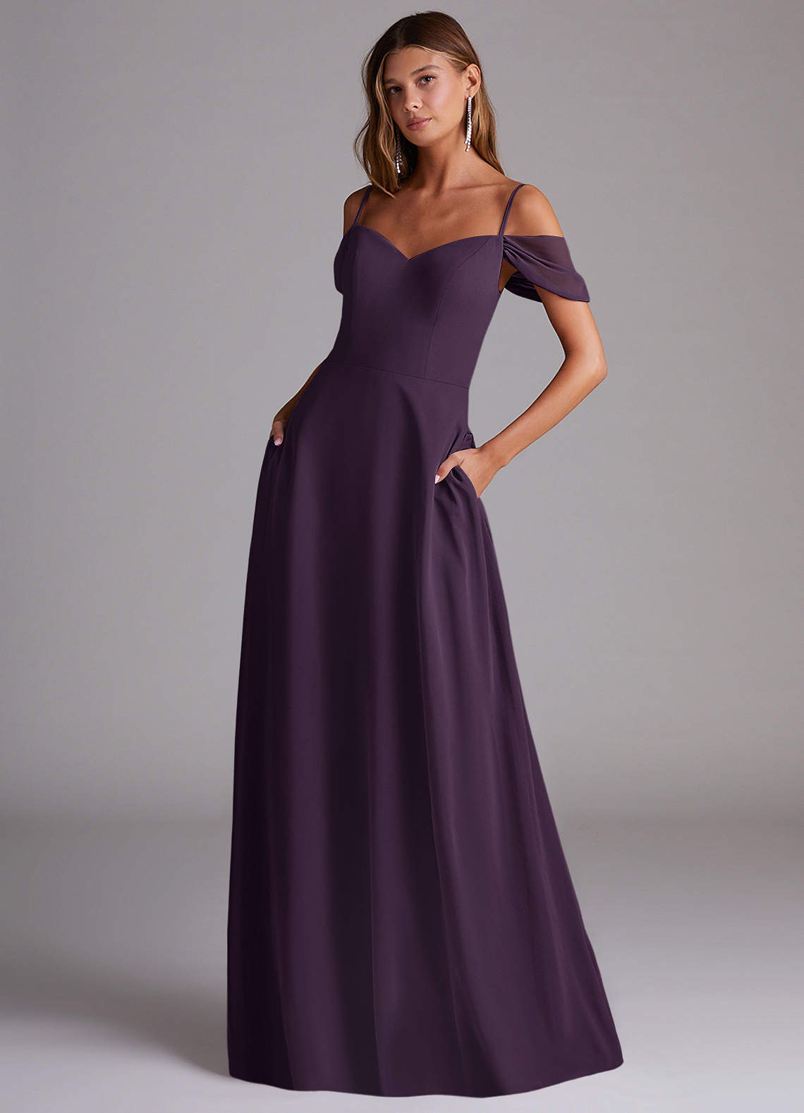plum off the shoulder dress Azazie Marley