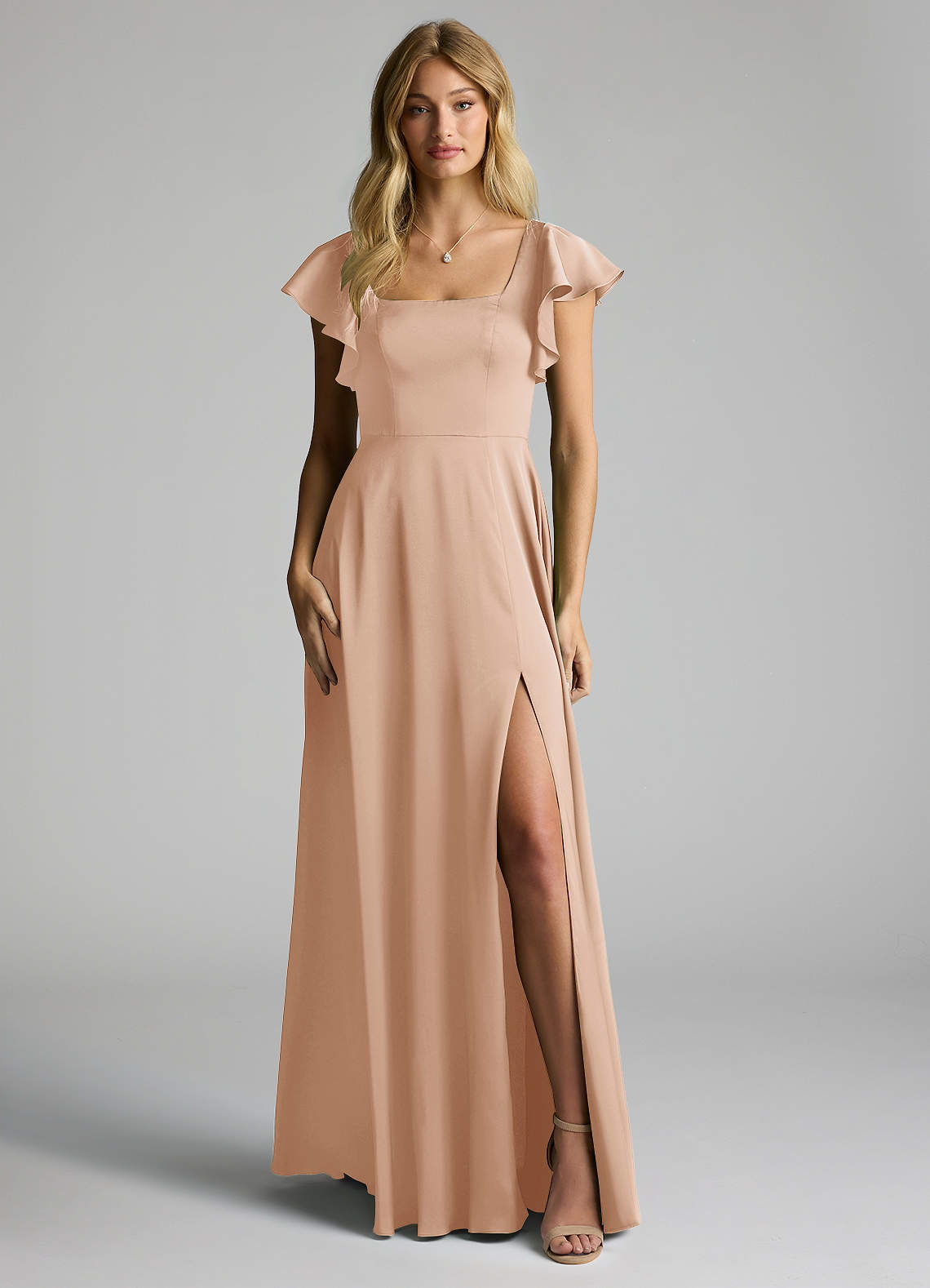 Azazie Bondi Bridesmaid Dresses English Rose A-Line Bow Stretch Satin Dress image4