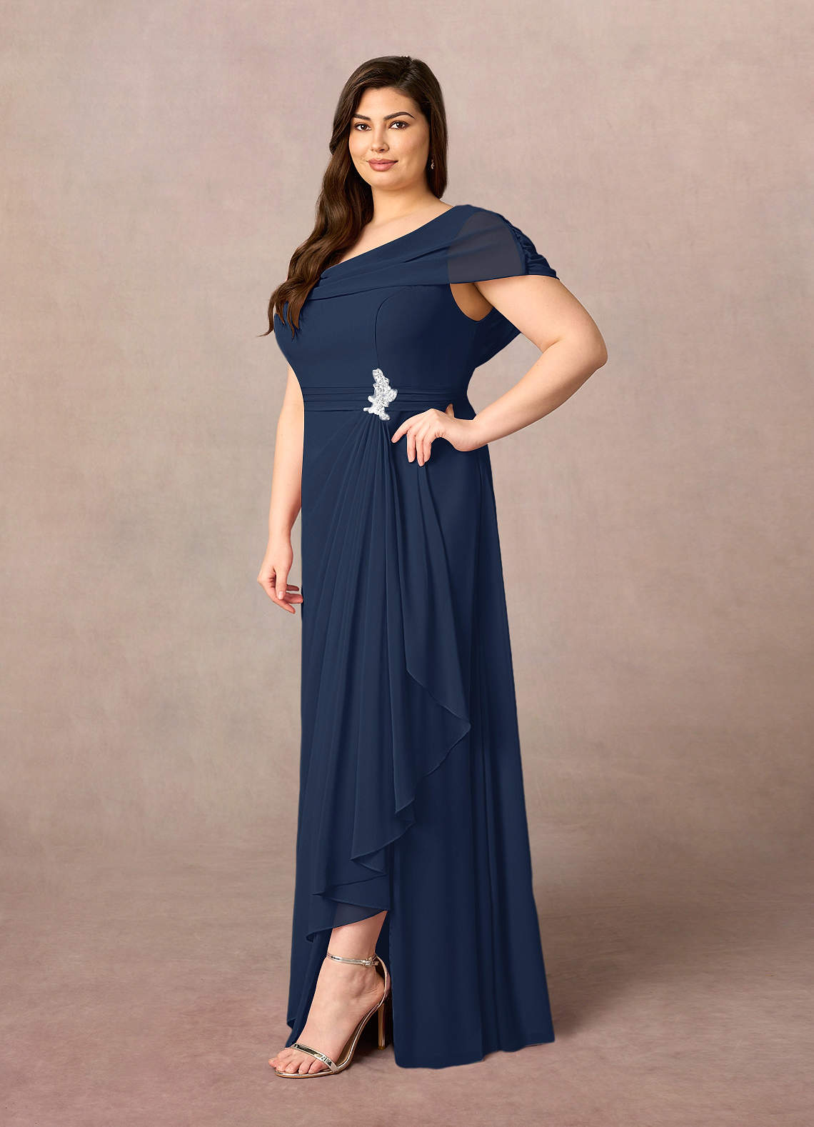 Azazie Mary Mother of the Bride Dresses Dark Navy A-Line Side Slit Chiffon Dress image6