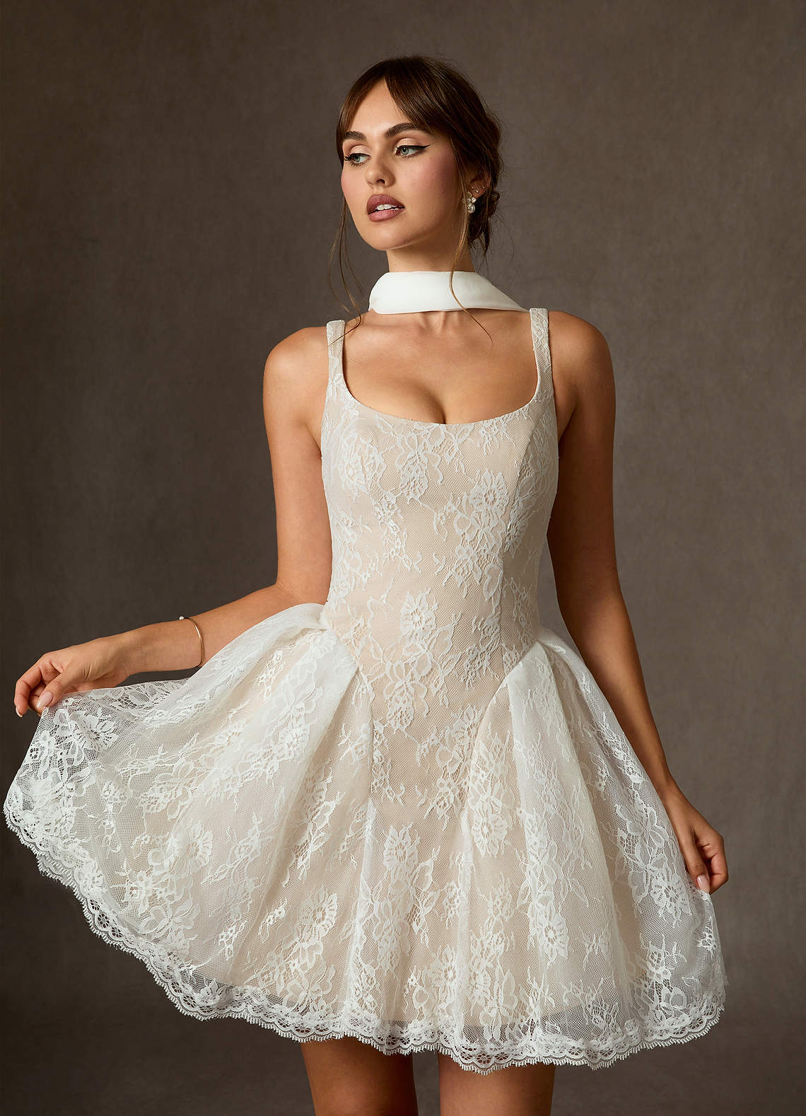 Azazie Dawn Trouwjurken Jurk van Kant met A-Lijn Diamant Wit Champagne image2