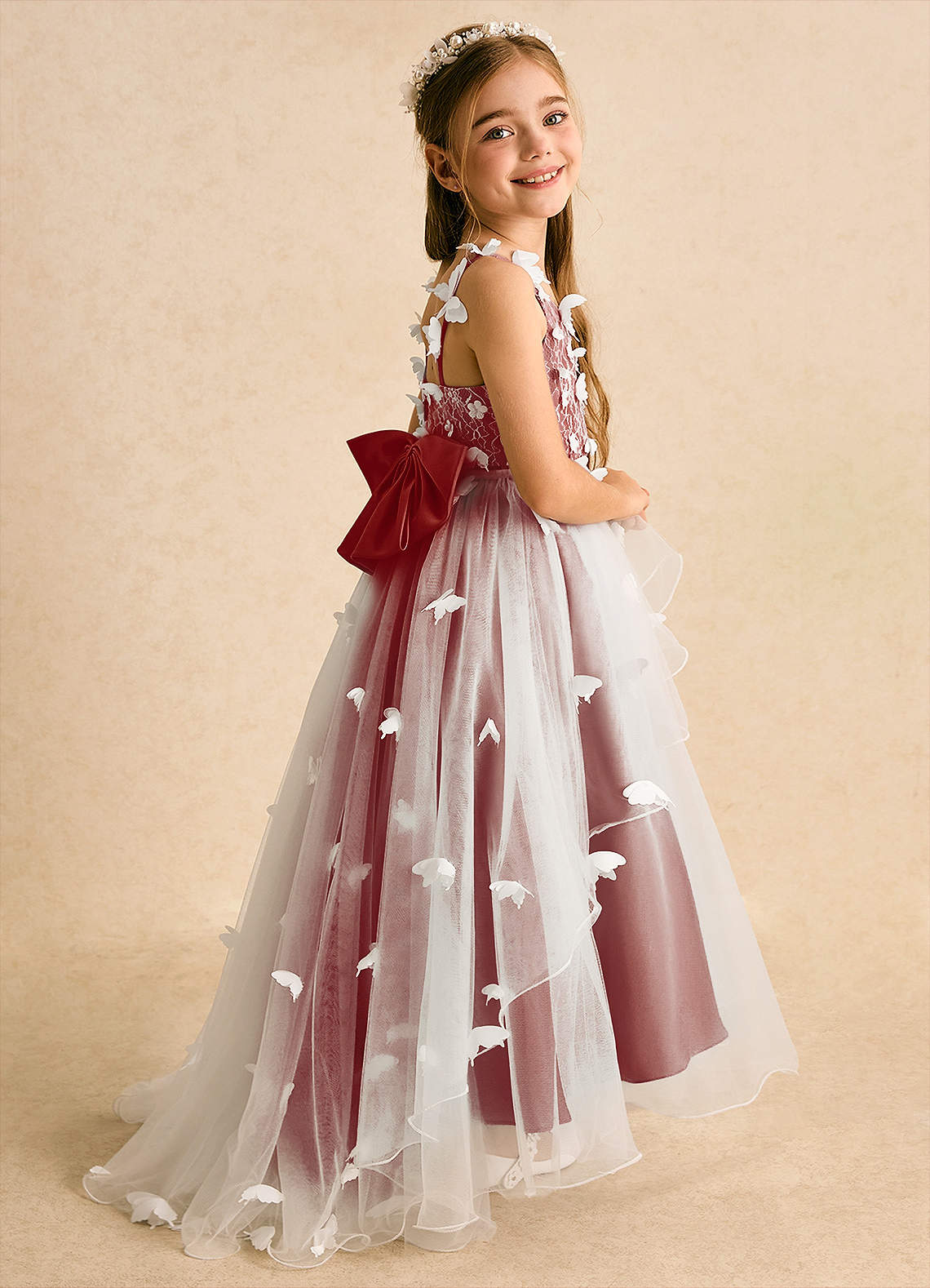 Azazie Darlina Blumenmädchenkleider Ballkleid Spitze Tüll Kleid Elfenbein Terrakotta image1