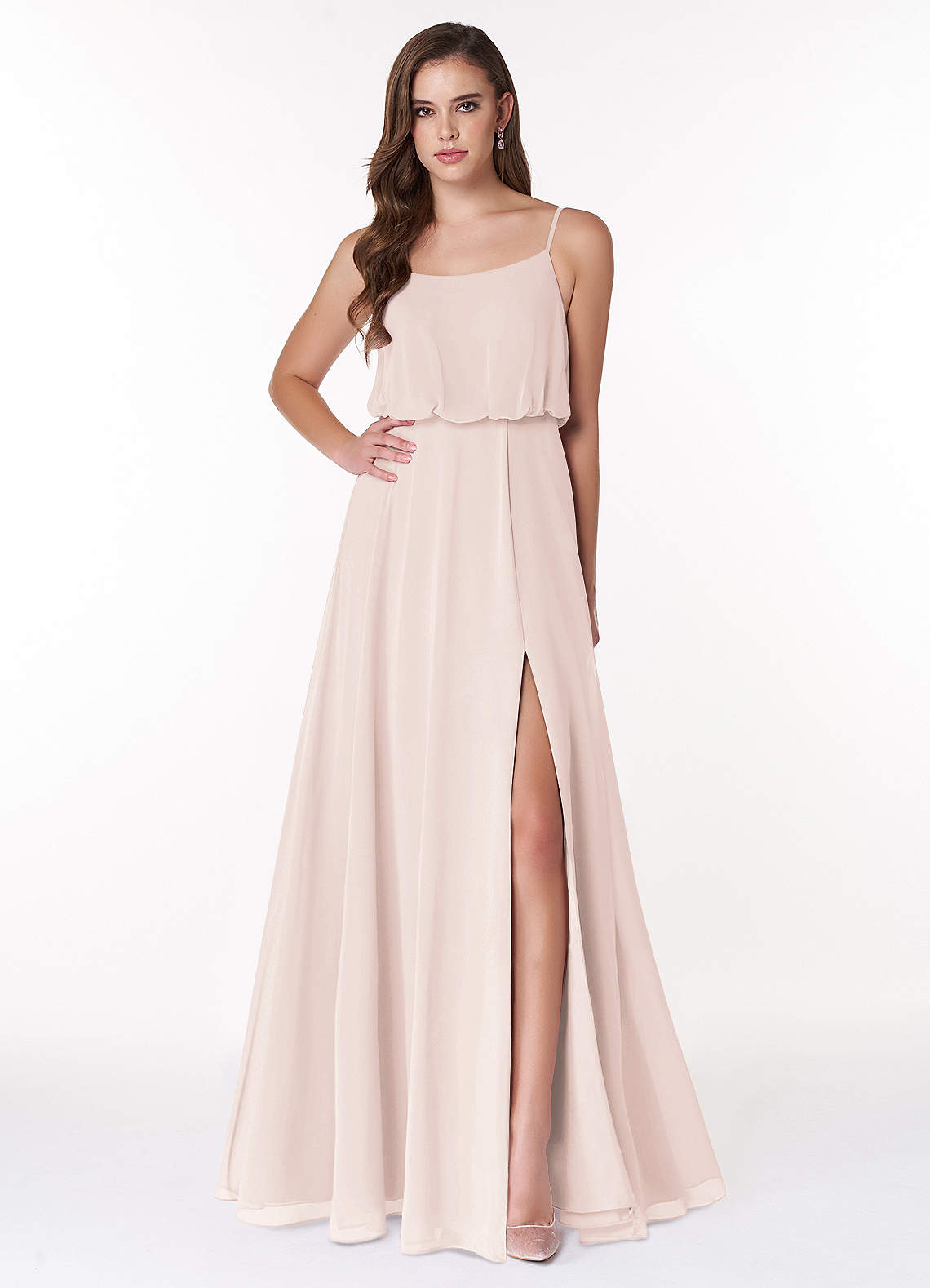 Azazie Lupe Bridesmaid Dresses Rose Petal A-Line Scoop Blouson Chiffon Dress image1