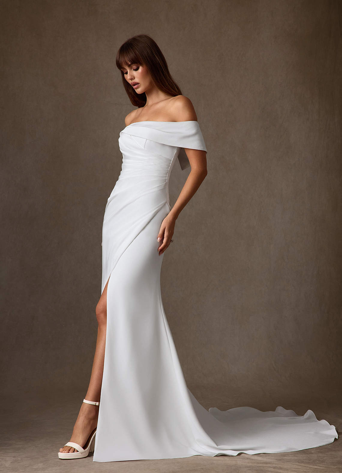 Azazie Chandler Wedding Dresses Diamond White Sheath Crepe Back Satin Dress image2
