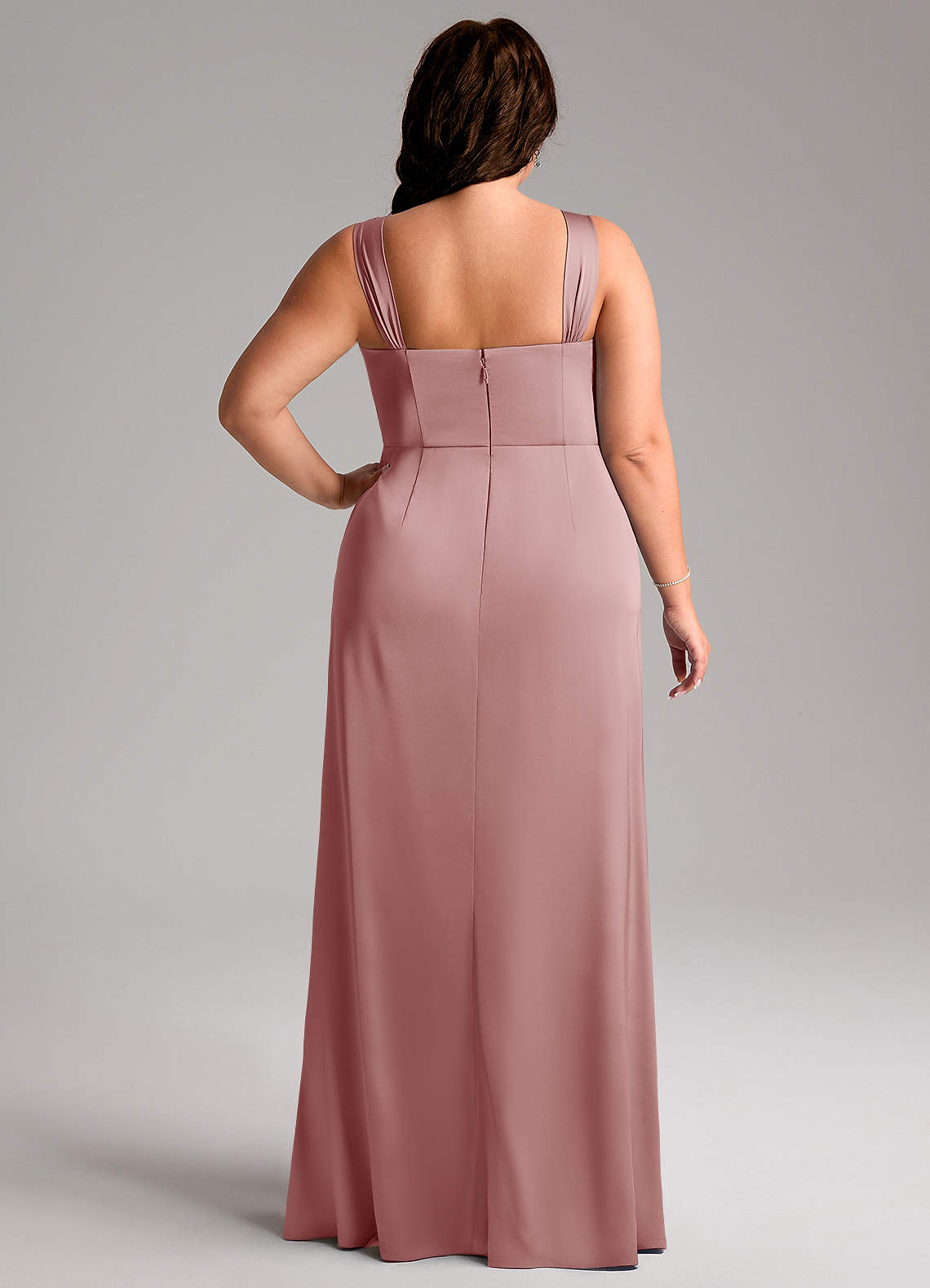 Azazie Denice Bridesmaid Dresses Dusty Rose Sheath Pleated Stretch Satin Dress image10