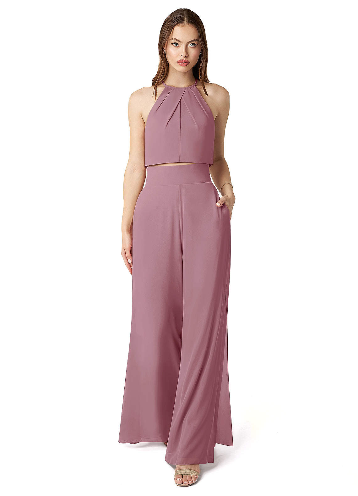Azazie Kenzi Bridesmaid Dresses Vintage Mauve Pleated Chiffon Jumpsuit image1