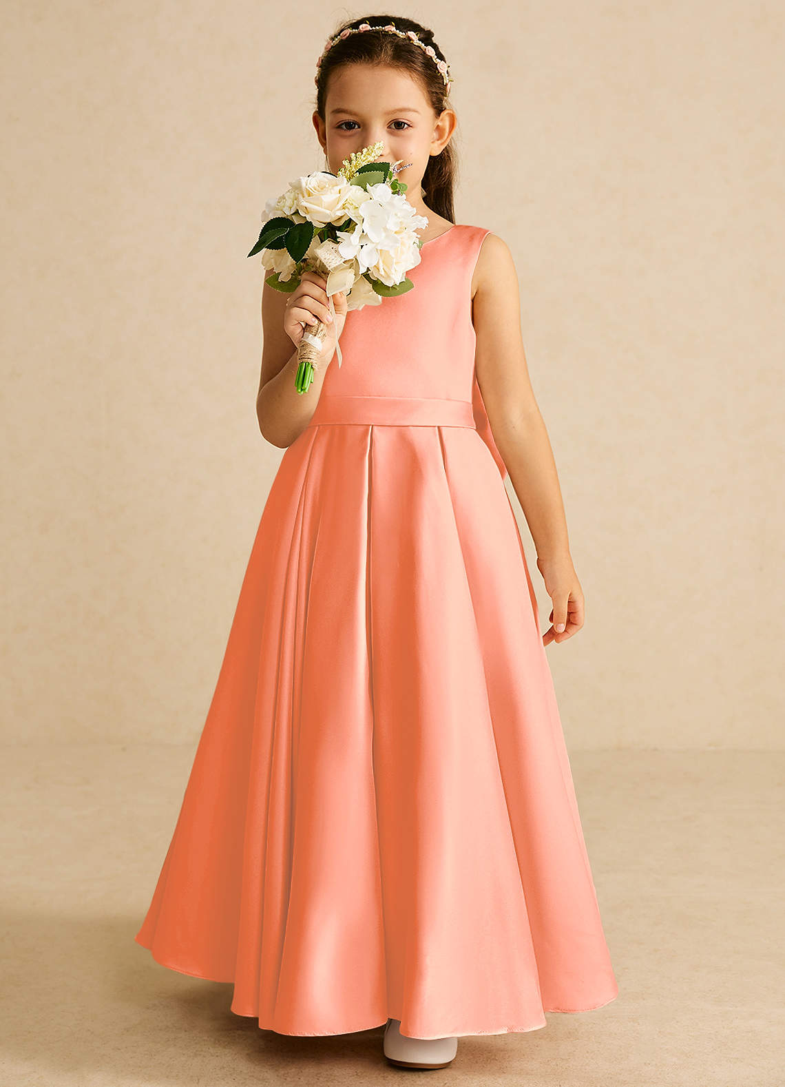 Azazie Pipsy Flower Girl Dresses Sunset A-Line Bow Matte Satin Dress image4