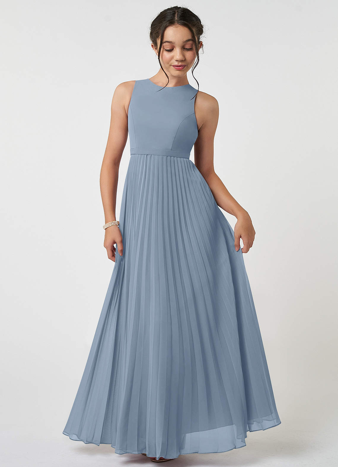 Azazie Lindie Junior Dusty Blue A-Line Pleated Chiffon Dress image1