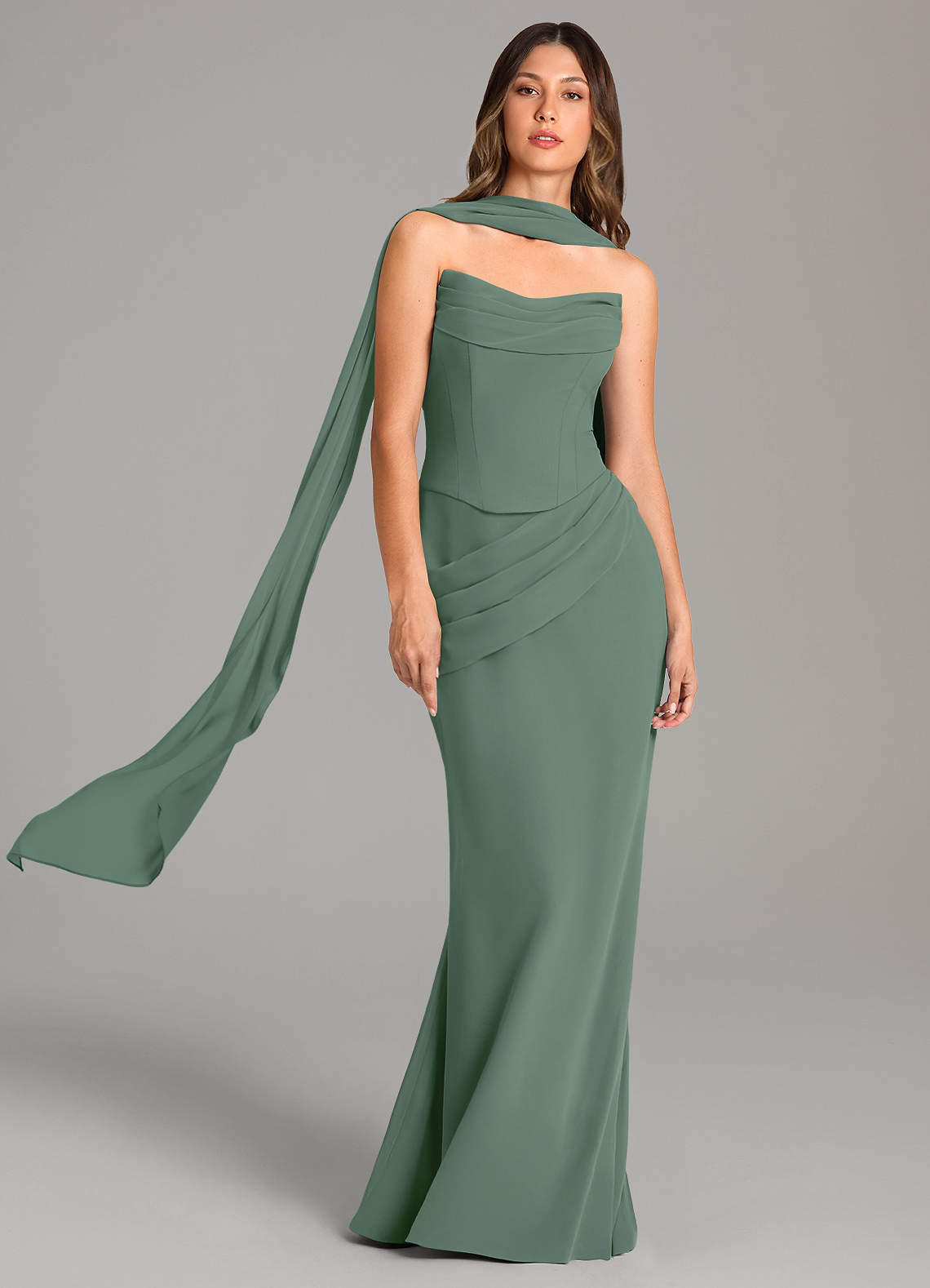 Azazie Sorrel Bridesmaid Dresses Eucalyptus Mermaid Corset Chiffon Dress image1
