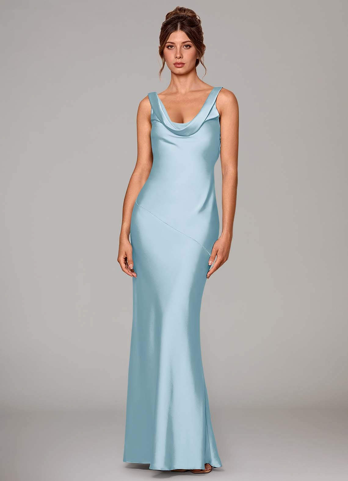 Azazie Rylina Vestidos de damas de honor Vestido de Azul Cielo de Satén Elástico de Corte Sirena image1