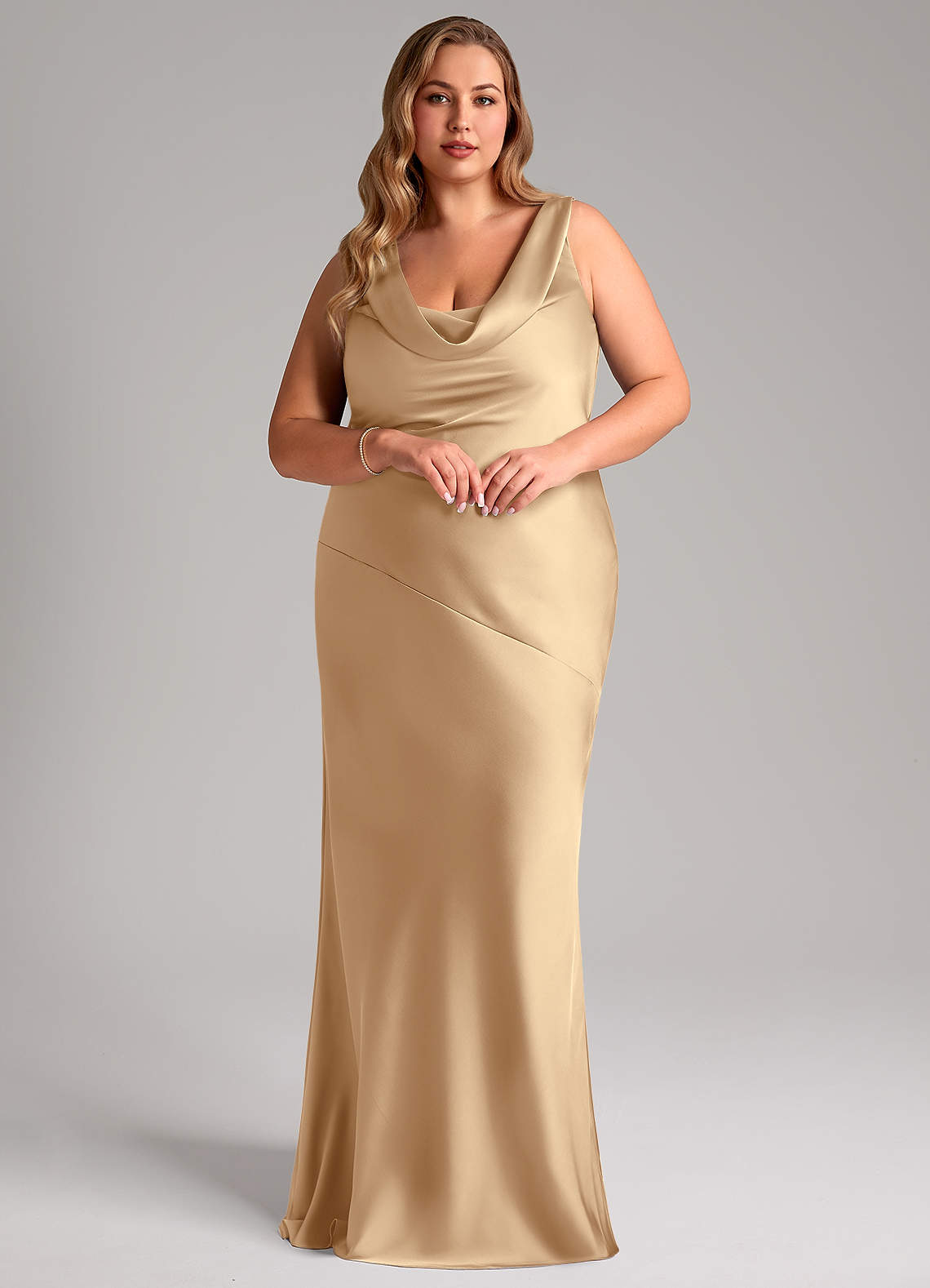 Azazie Rylina Bridesmaid Dresses Champagne Mermaid Stretch Satin Dress image8