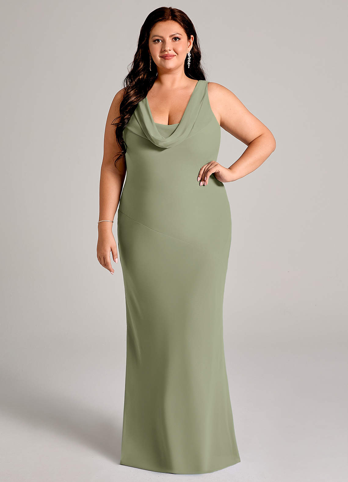 Azazie Rylina Bridesmaid Dresses Pistachio Mermaid Pleated Chiffon Dress image1