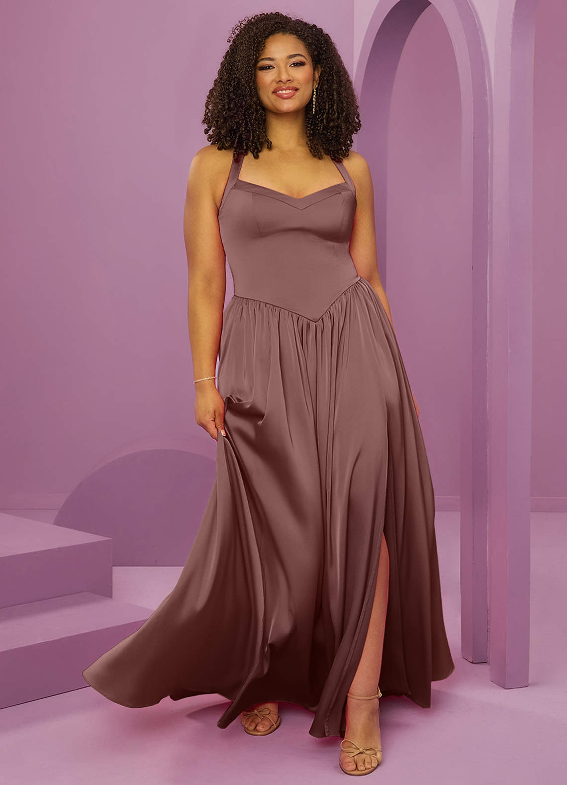 Barbie ♥ Azazie Venta Final Vestido de Sky Blue de Satén Elástico de Corte en A con Con bolsillos image9