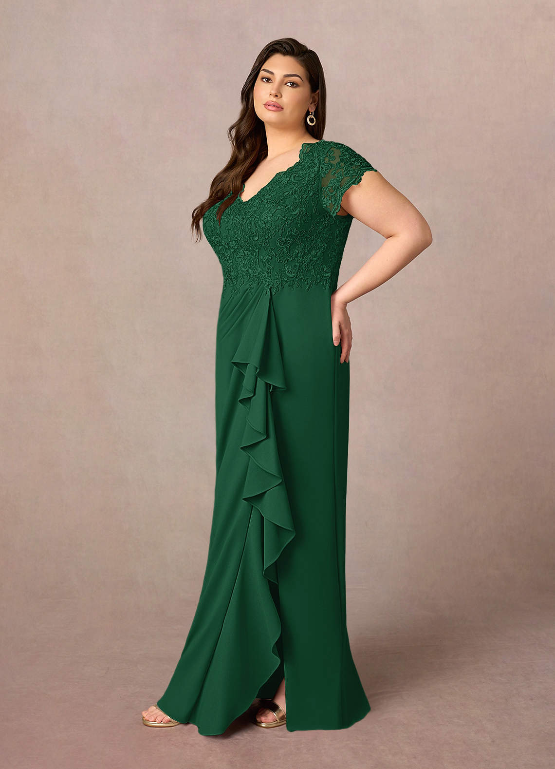 slim fit dress slacks JESSICA GUIPURE LACE AND SILK GOWN IN GREEN | CULT MIA main image 1