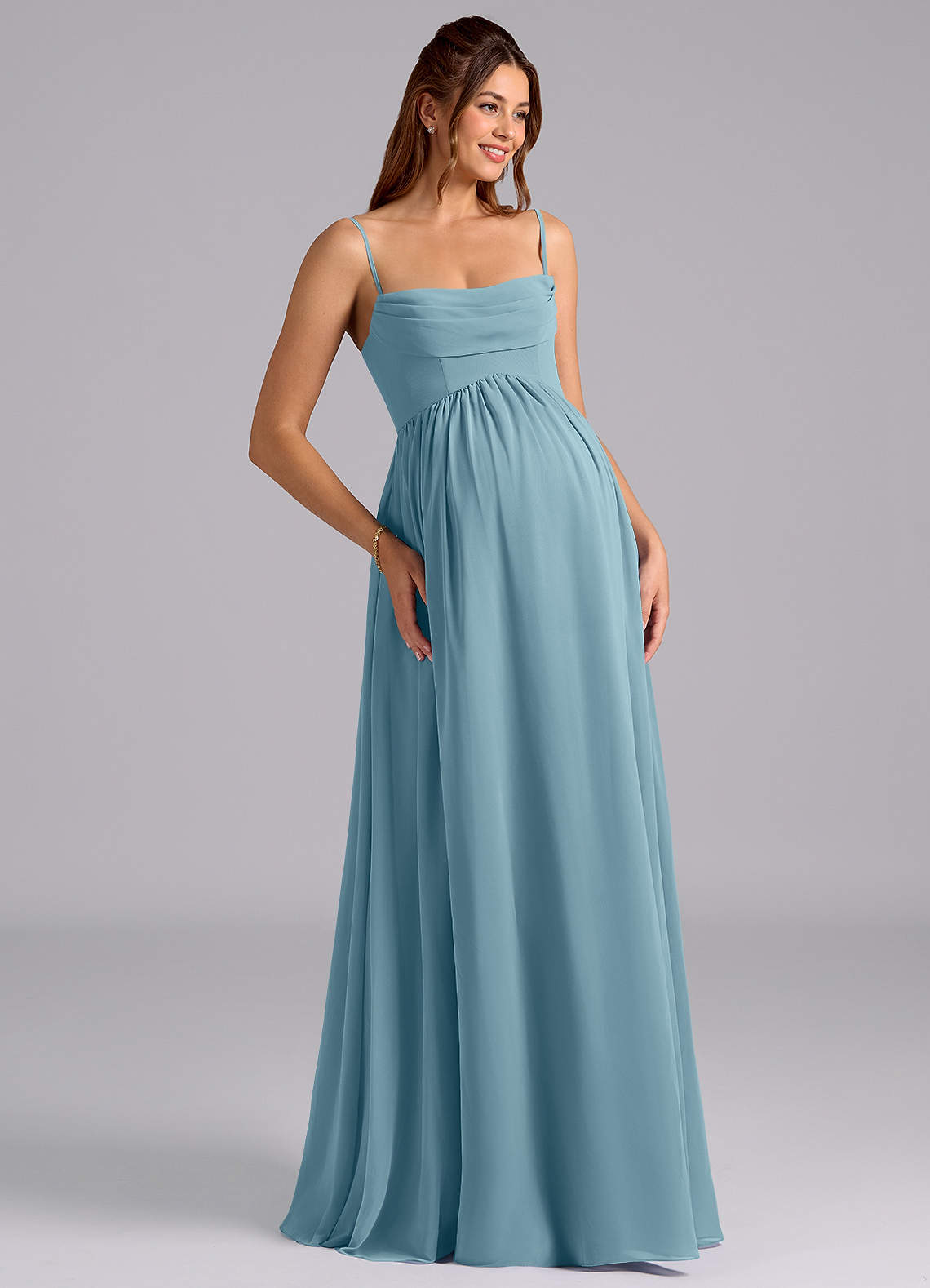 Azazie Saige Maternity Bridesmaid Dresses A-Line Pleated Chiffon Floor-Length Dress image6