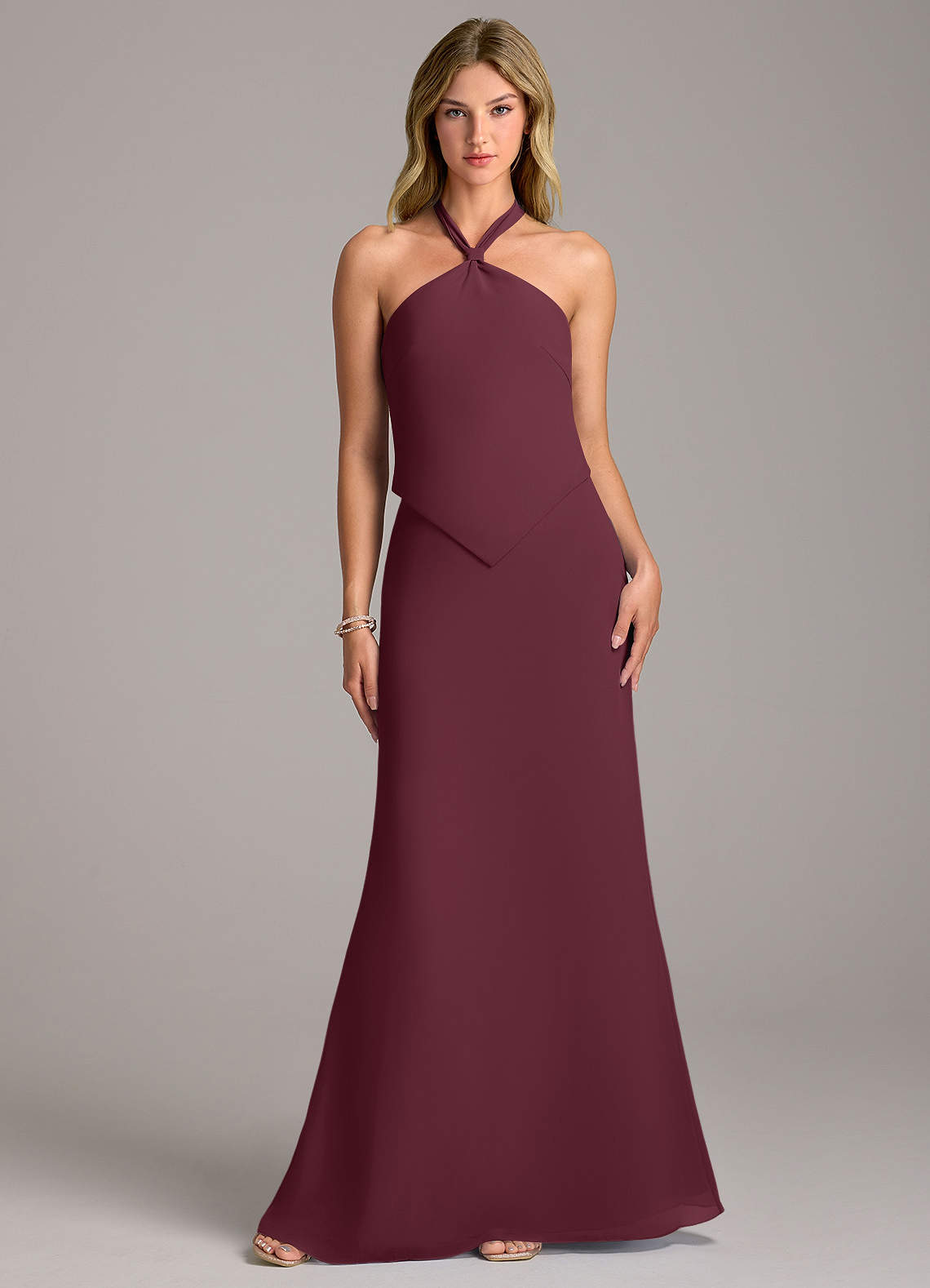 Azazie Keisha Brautjungfernkleider Etui Chiffon Kleid Cabernetrot image1
