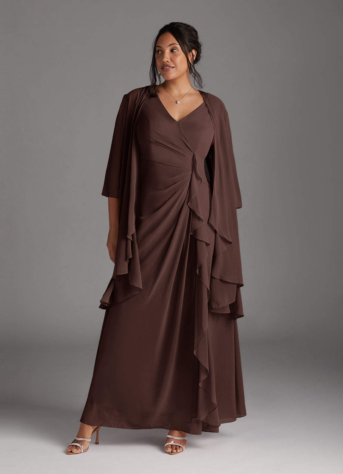 Azazie Manuella Mother of the Bride Dresses Ganache A-Line V-Neck Pleated Chiffon Dress image1