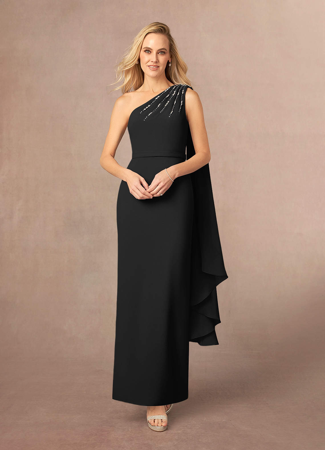 Azazie Gianna Mother of the Bride Dresses Black One Shoulder Stretch Crepe Dress image1