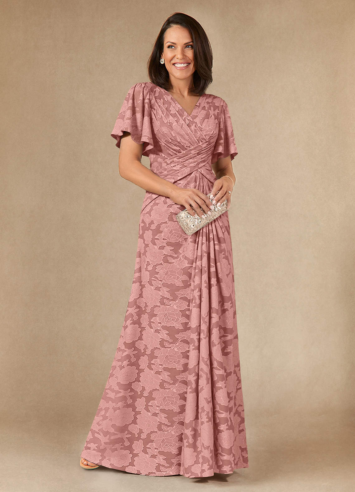 Azazie Emmeline Mother of the Bride Dresses Rosette A-Line Pleated Floral Burnout Dress image1