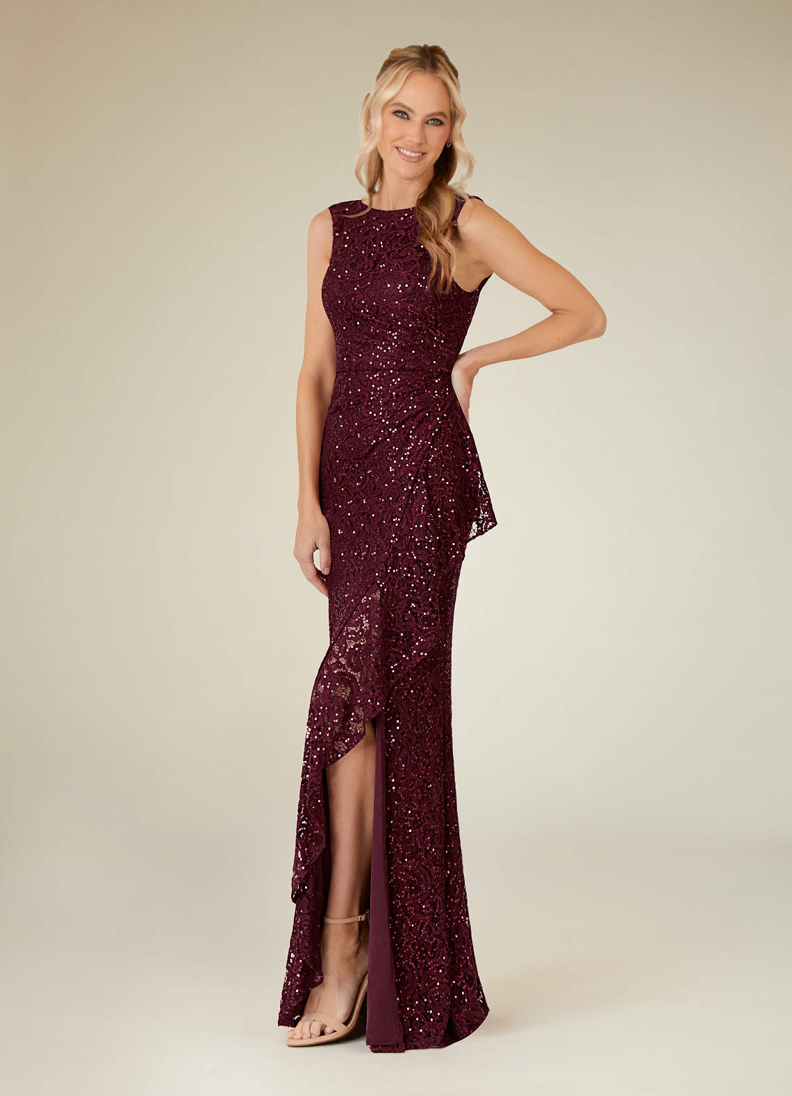 Azazie Eleanora Cabernet Sheath Sequins Lace Dress Ready to Ship | Azazie