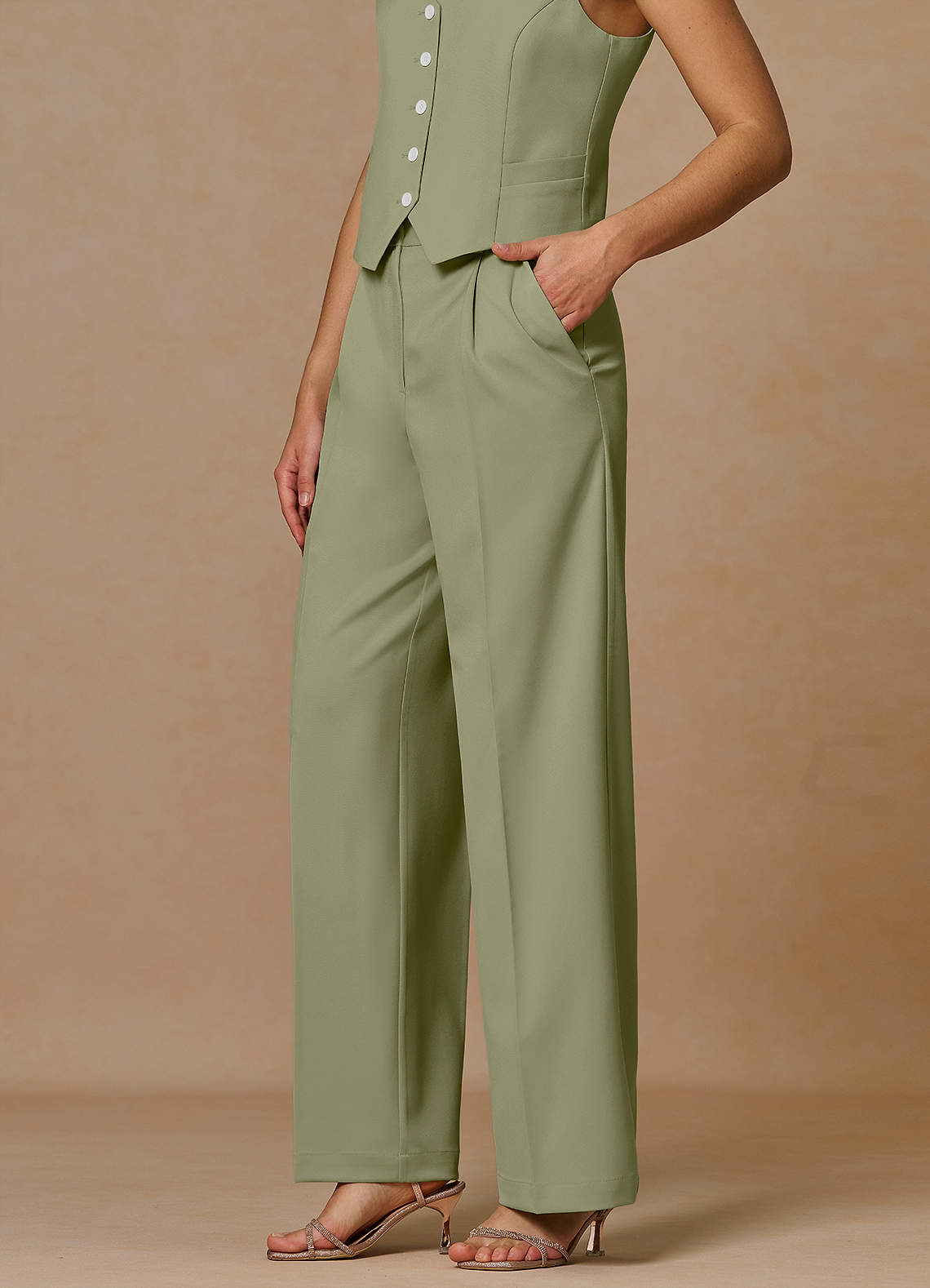 front Rowan Pistachio Refined Weave Performance pants