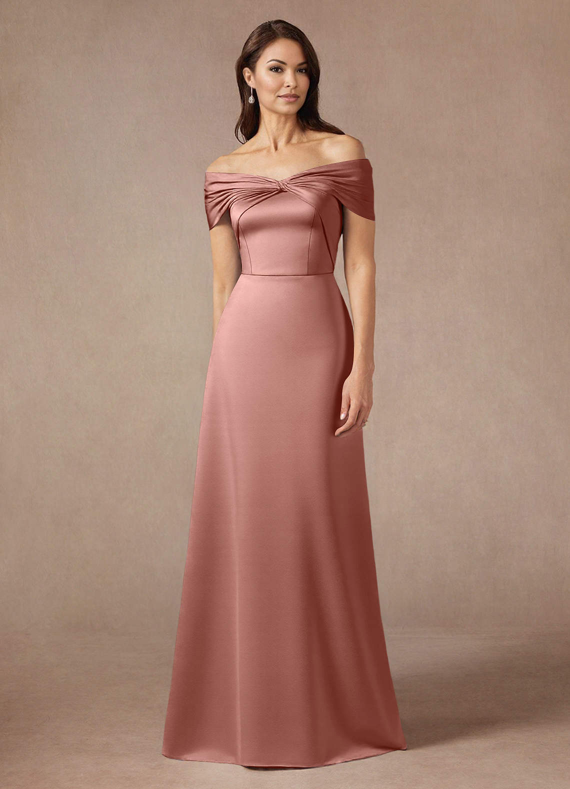 Azazie Amelia Mother of the Bride Dresses Rosette A-Line Off the Shoulder Stretch Satin Dress image1
