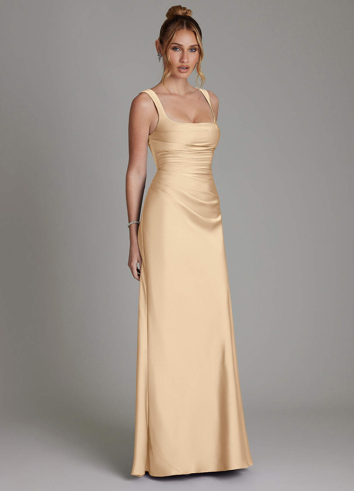 Azazie Agustina Bridesmaid Dresses Champagne Mermaid Corset Stretch Satin Dress image3
