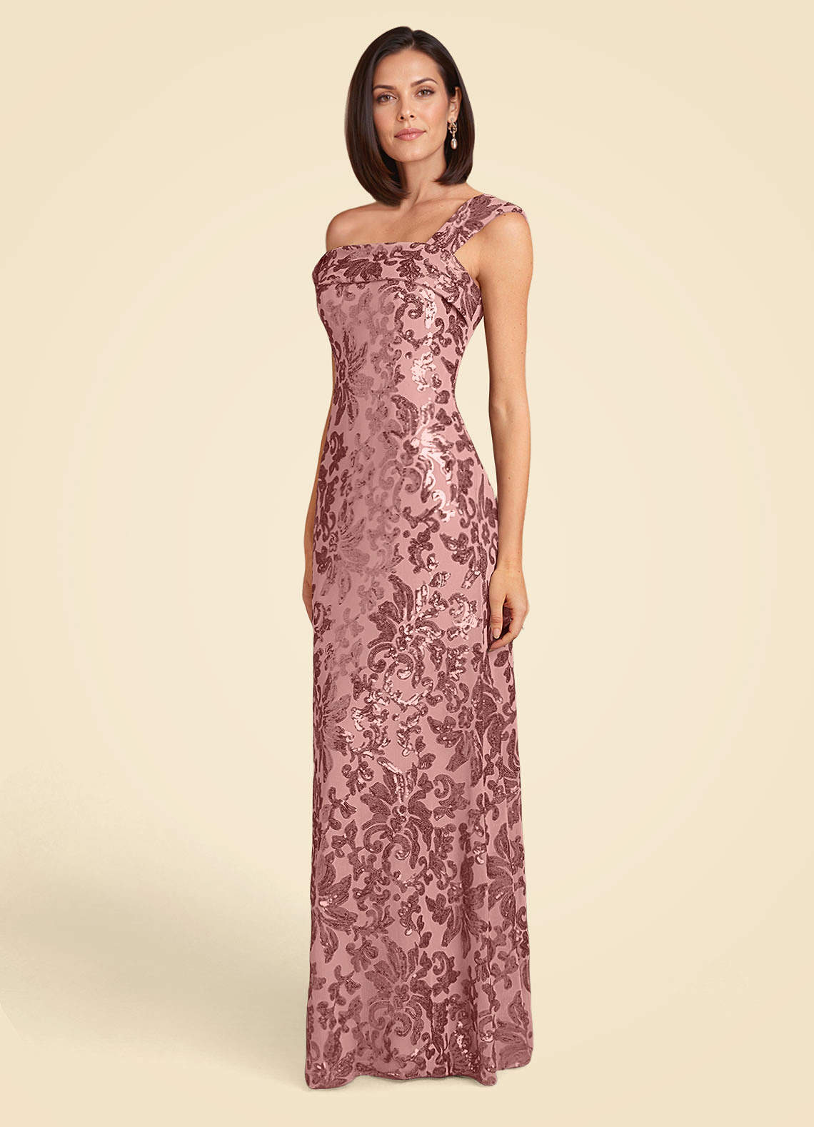 Azazie Odessia Dusty Rose A-Line Sequins Lace Dress Ready to Ship