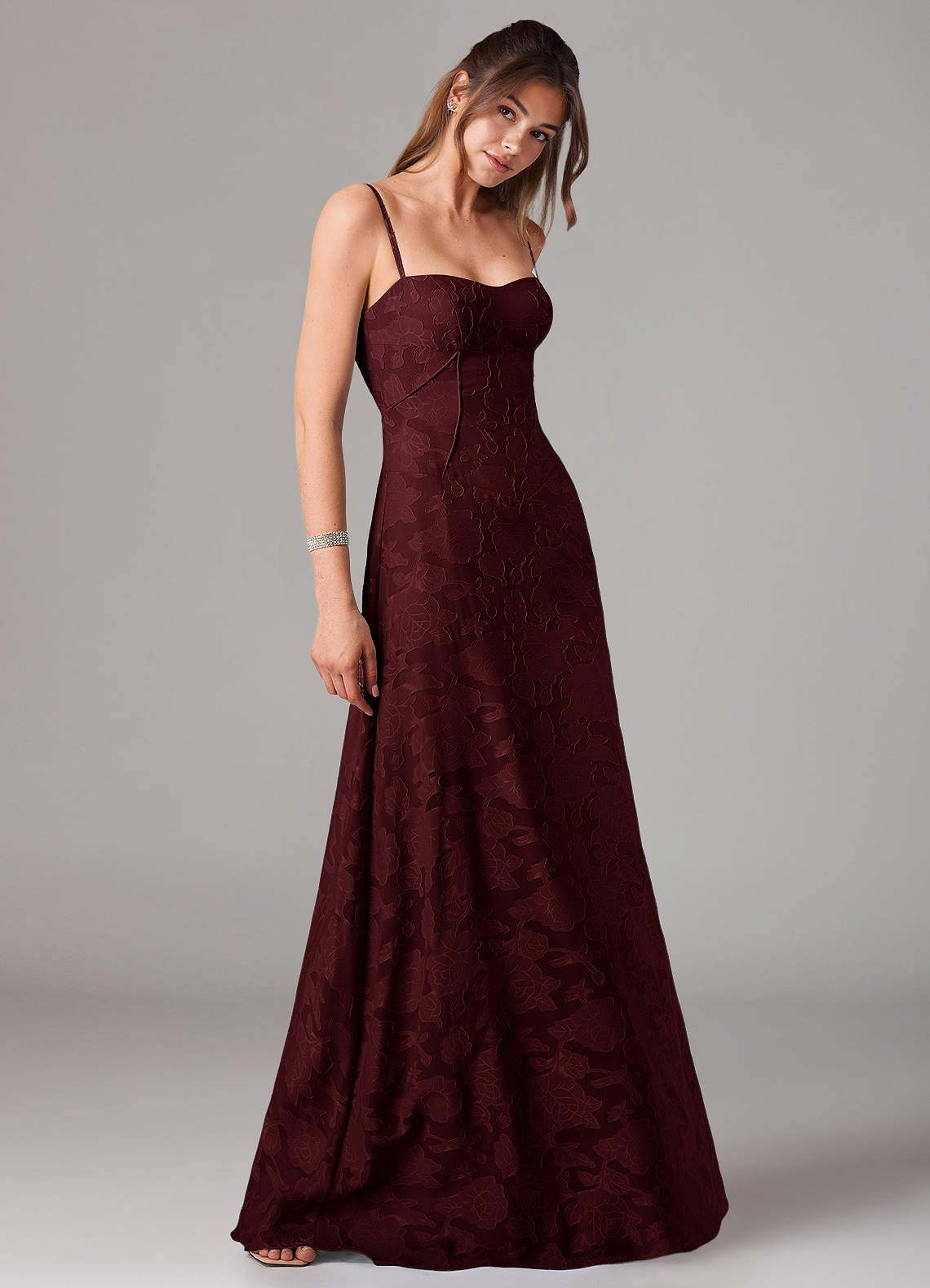 Azazie Valentine At-home Try On Dresses Agave A-Line Sweetheart Neckline Floral Burnout Dress image3
