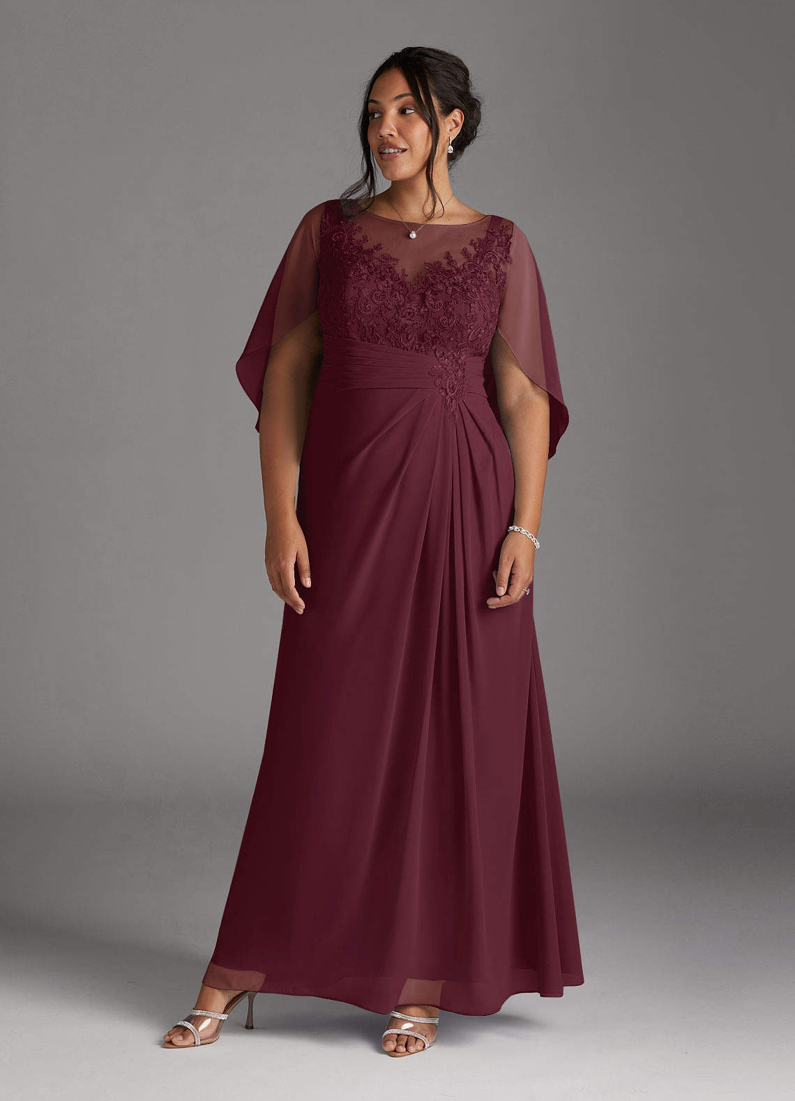 Azazie Hera Mother of the Bride Dresses Cabernet A-Line Lace Capelet Chiffon Dress image7