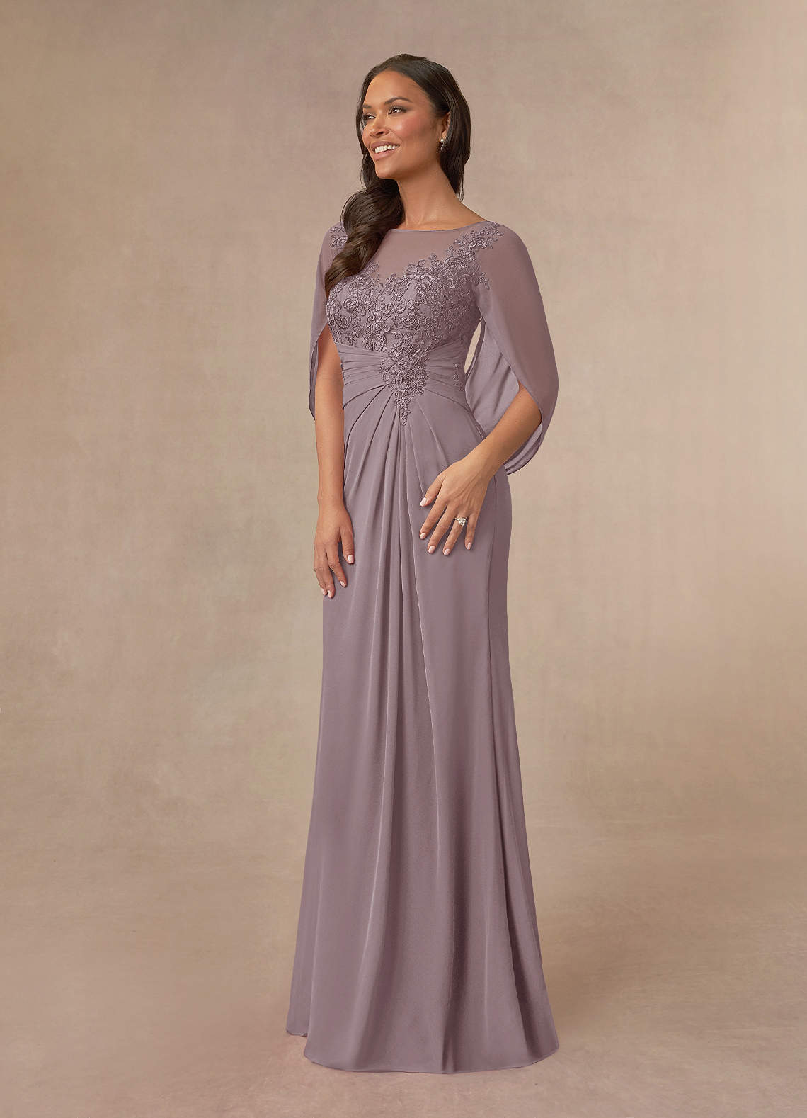 Azazie Hera vestidos de madre de la novia Vestido de Atardecer de Gasa de Corte En A con Capa de encaje image1