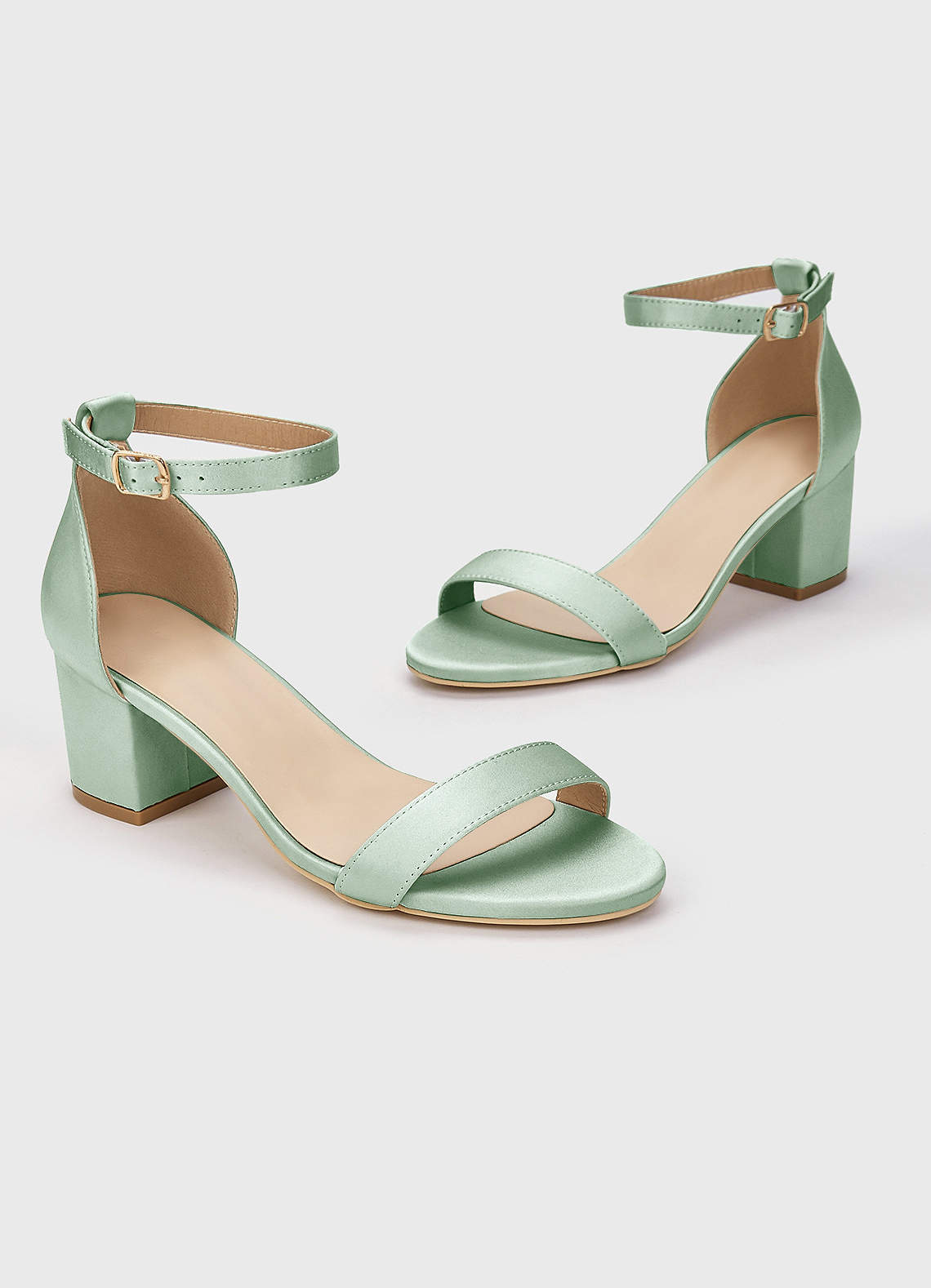 front Matching Color Matte Satin One Strap Buckle Block Low Heel Sandals