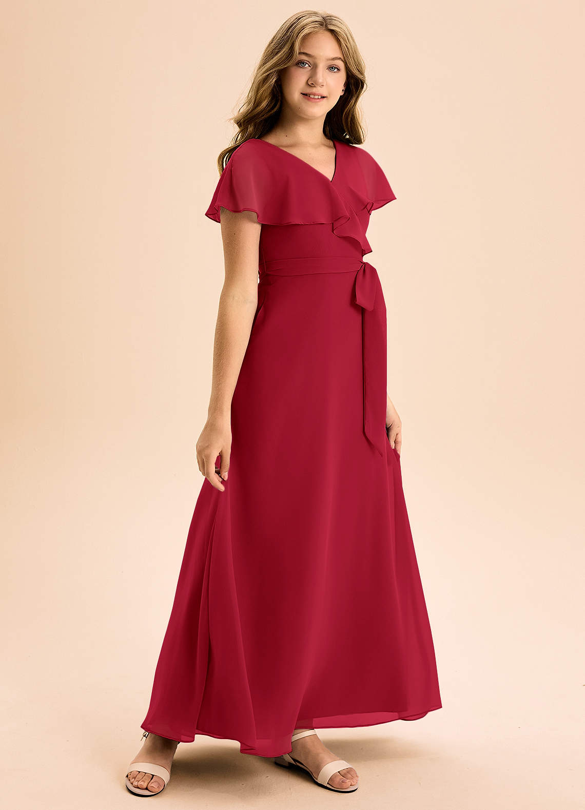 Azazie Lainey Junior Scarlet A-Line with Pockets Chiffon Dress image1