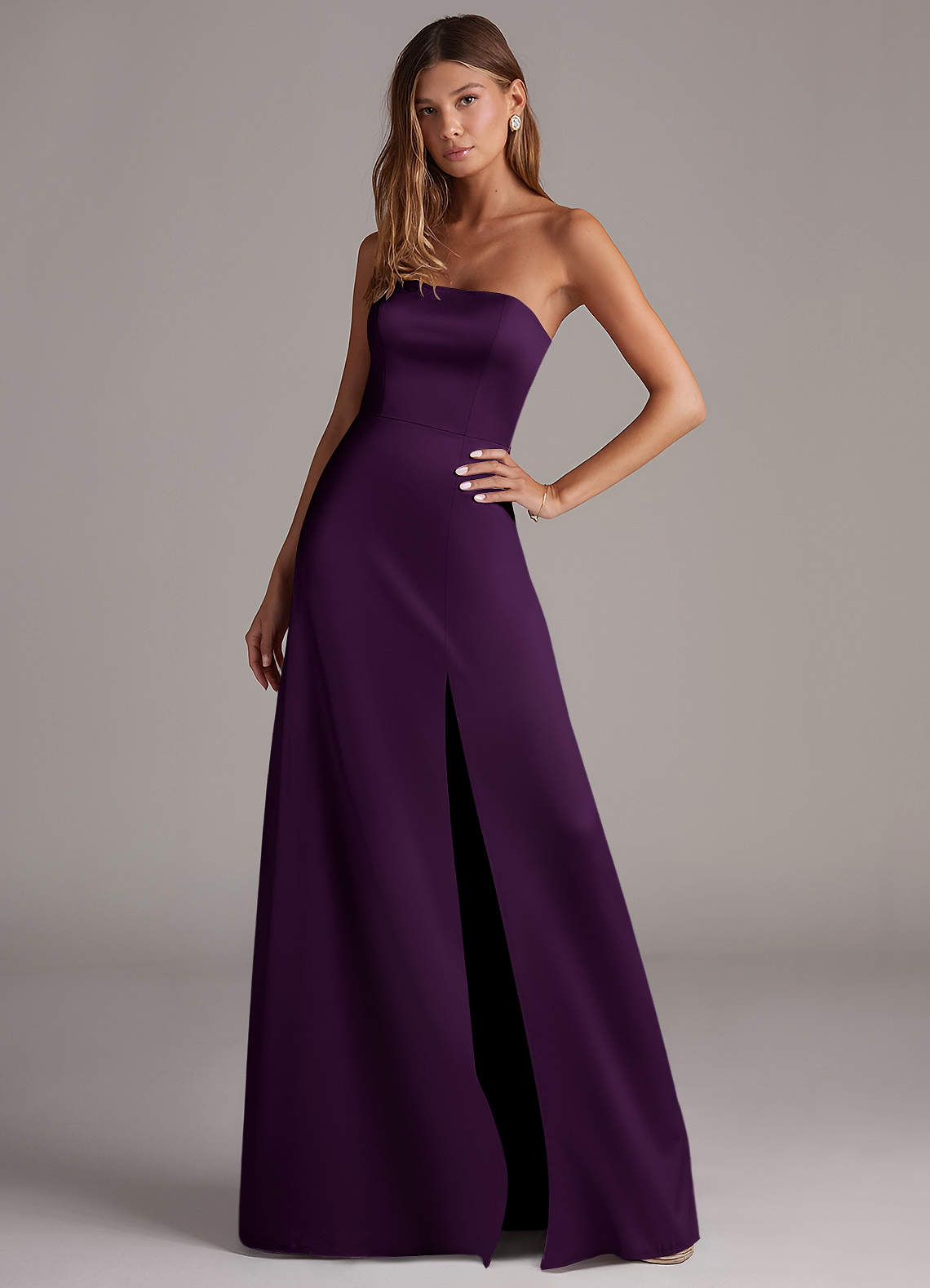 Strapless Satin A Line Bow Grape Purple Prom Dress