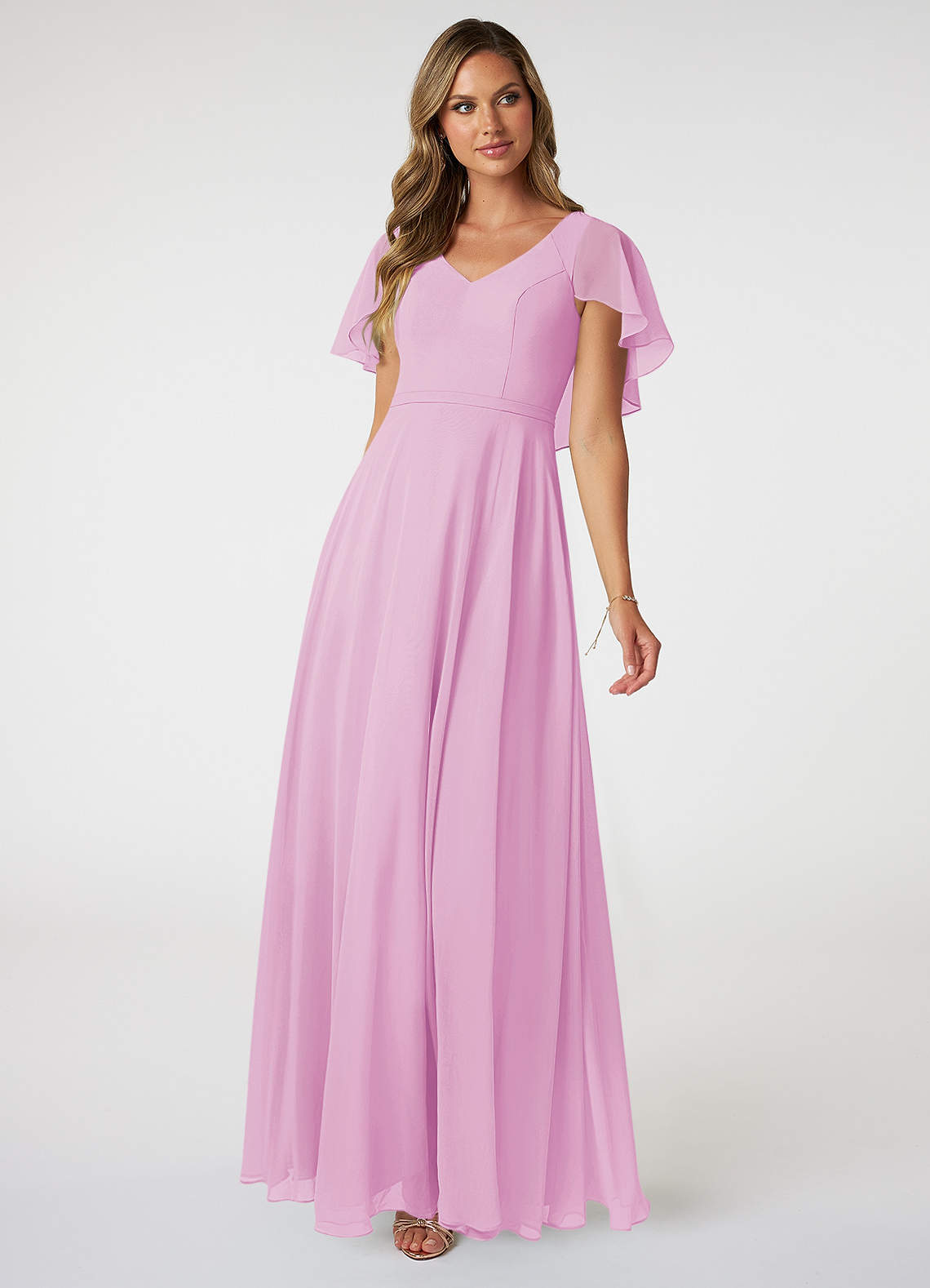 Azazie Jamie Robes de demoiselle d'honneur Robe Trapèze en Mousseline de soie Rose Bonbon image1