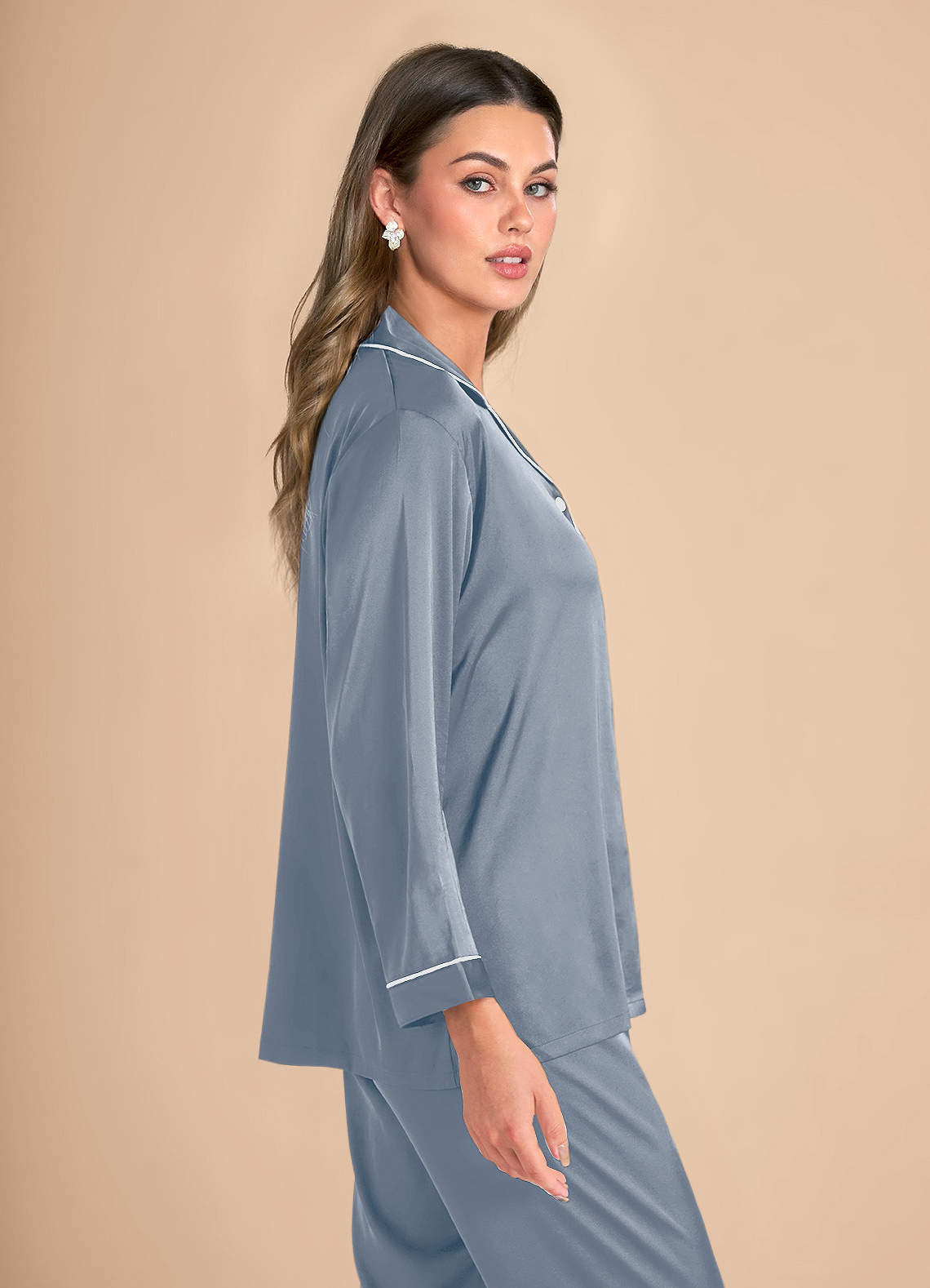 front Long Sleeves and Pants Satin PJ Set