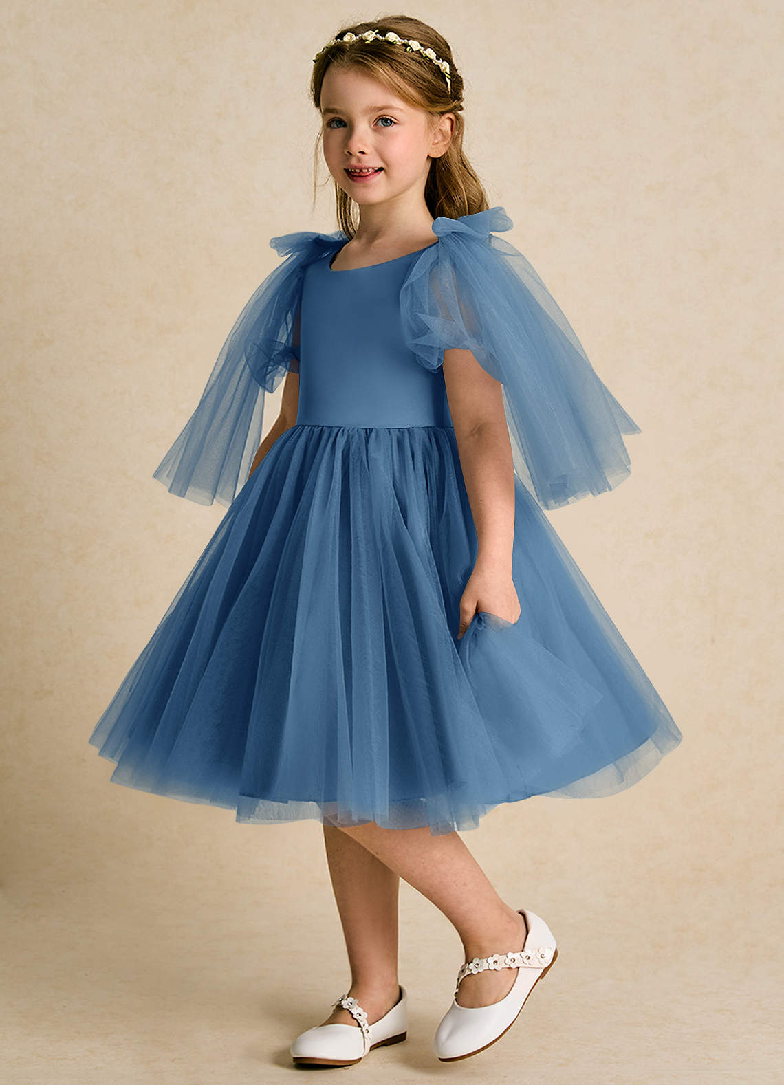 Azazie Duchess Flower Girl Dresses Twilight A-Line with Sleeves Tulle Dress image1