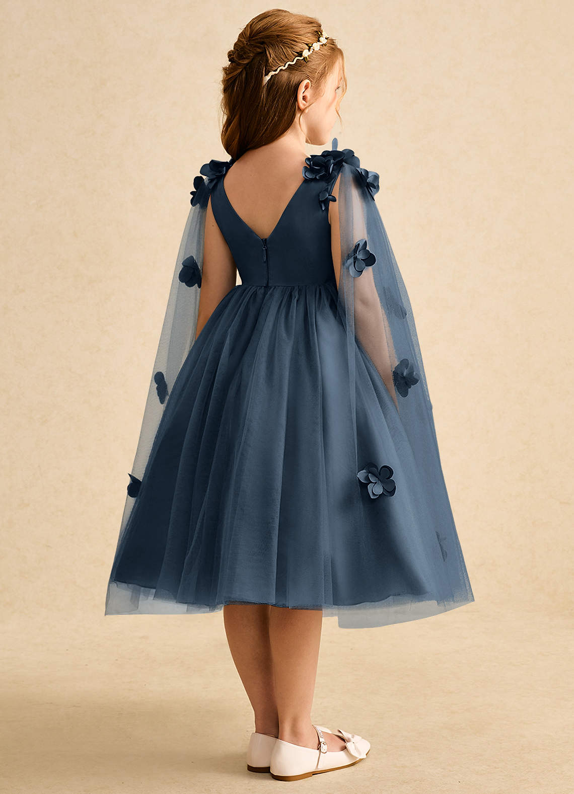 Azazie Staria Robe Demoiselle D'honneur Fillette Robe Princesse en Tulle Rayé Neptune image8