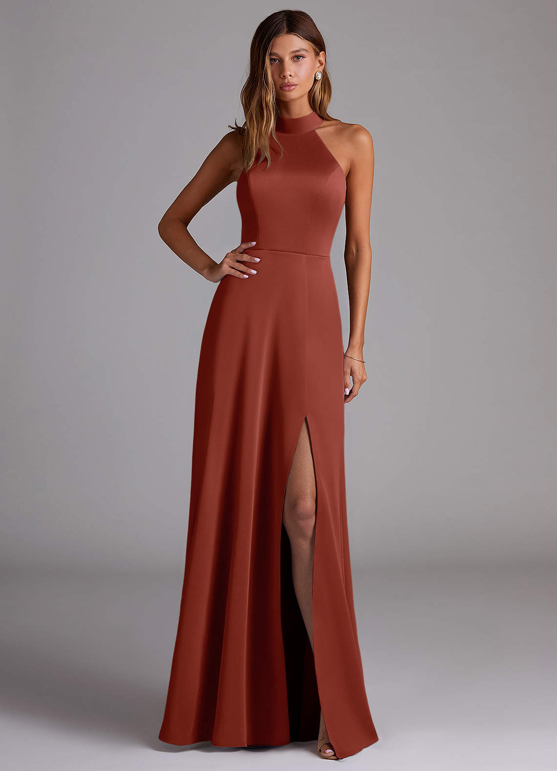 Azazie Myra Terracotta Stretch Satin Bridesmaid Dresses | Azazie AU Azazie Myra Terracotta Stretch Satin Bridesmaid Dresses | Azazie AU