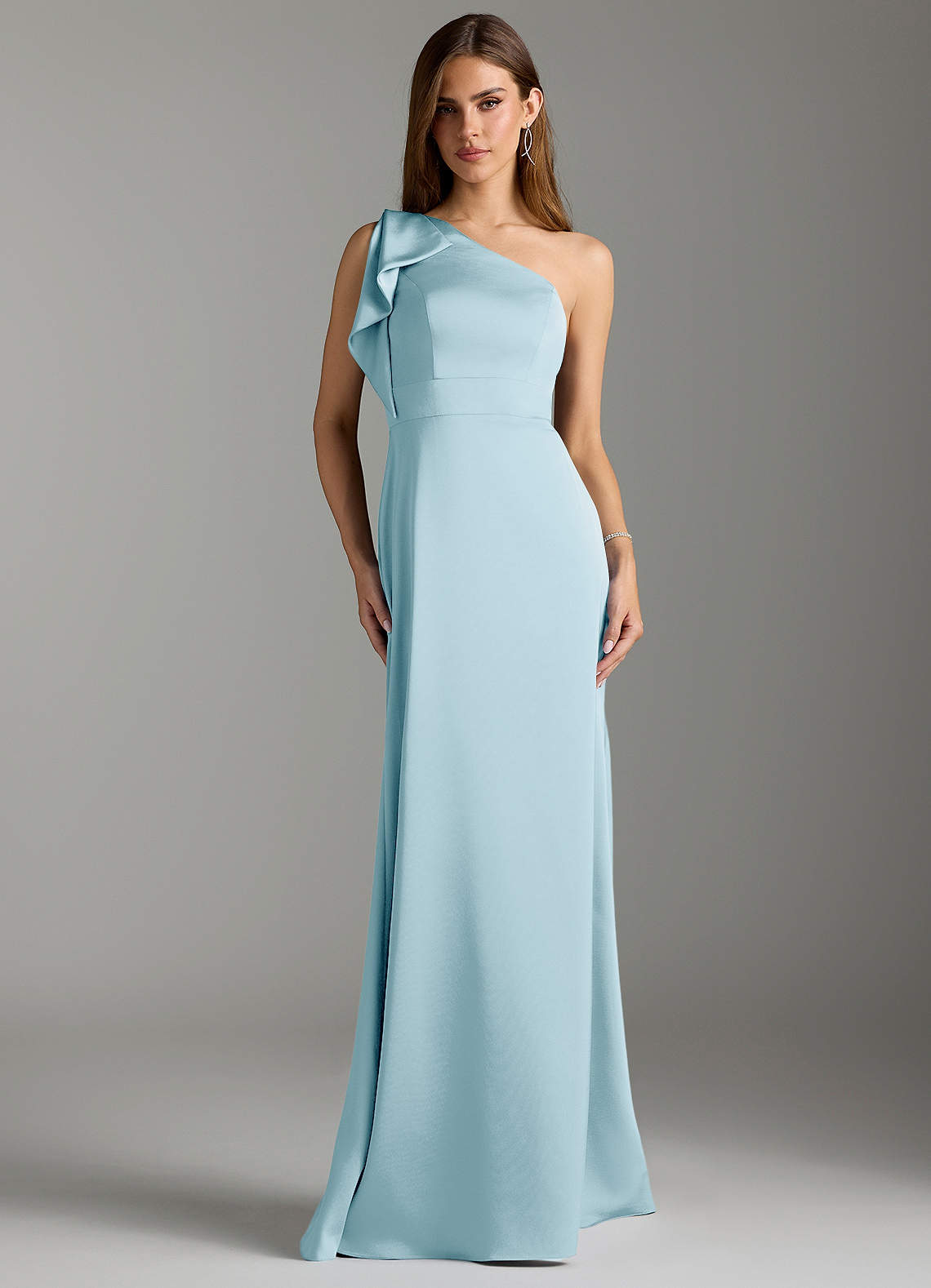 Azazie Rinna Brautjungfernkleider Meerjungfrau-Linie Gestreift Stretch-Satin Kleid Himmelblau image1