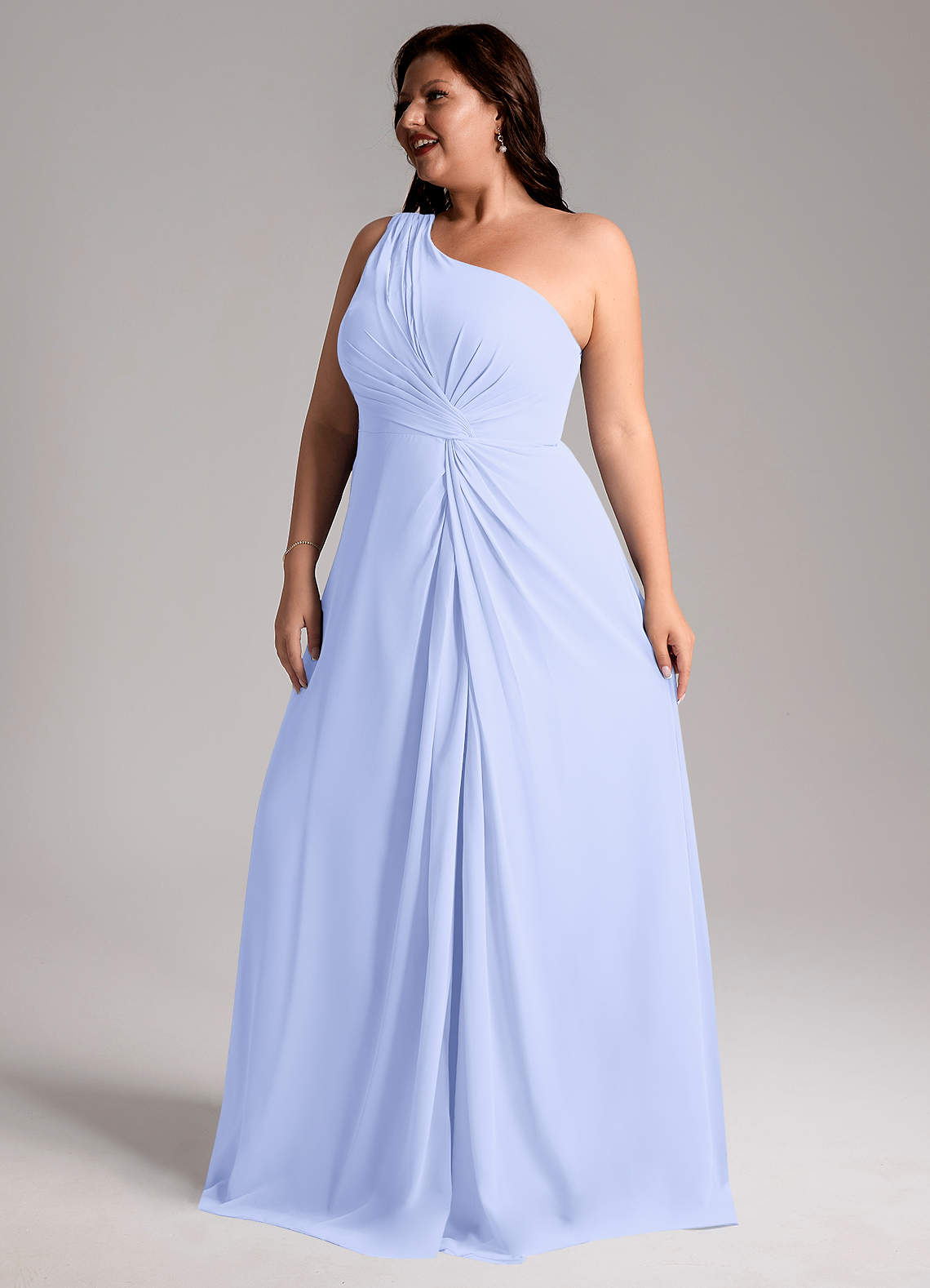 Azazie Brooke Vestidos de damas de honor Vestido de Lavanda de Gasa de Corte en A con Hombro unilateral image12