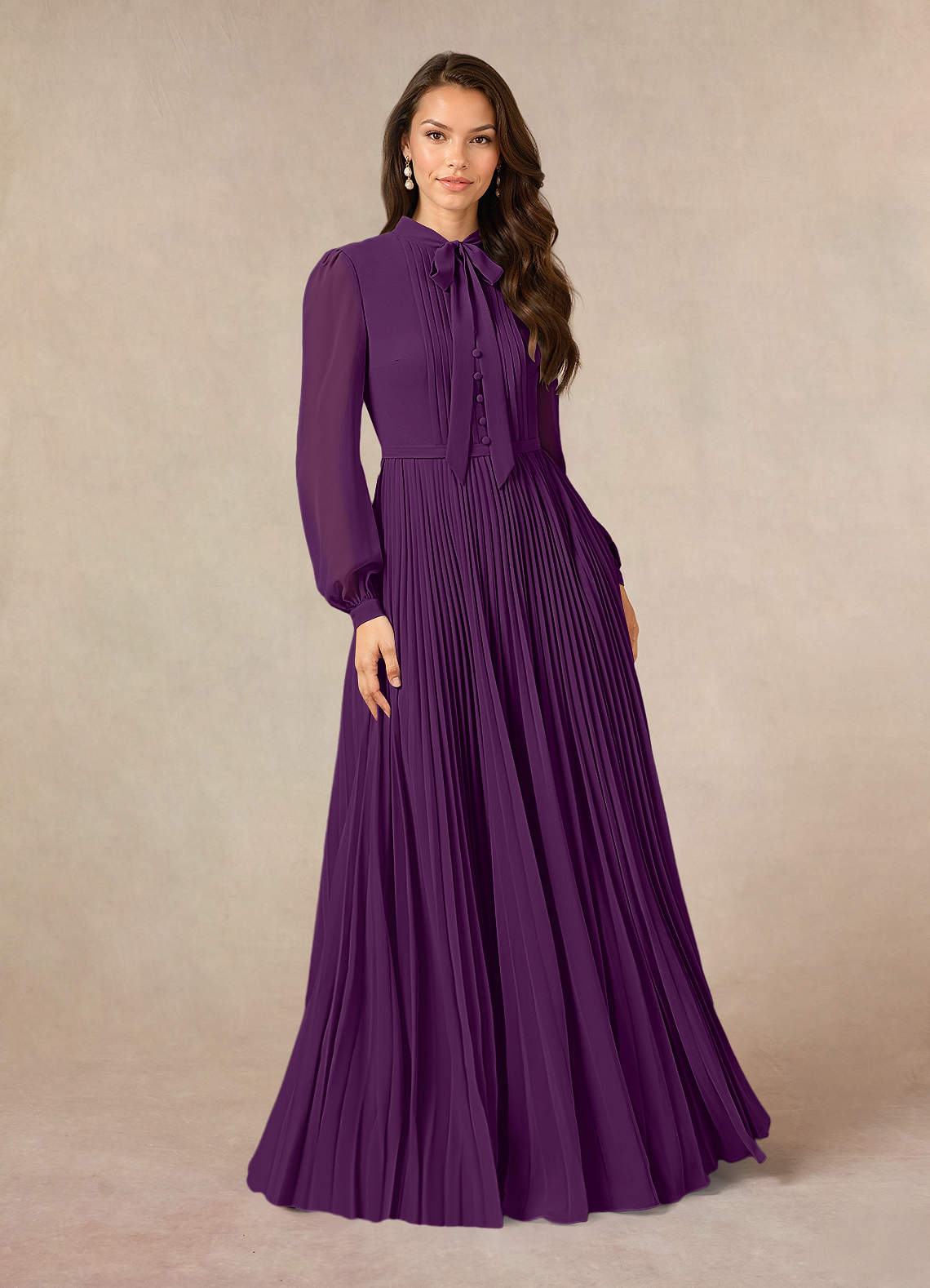 Azazie Adellah Mother of the Bride Dresses Grape A-Line Pleated Chiffon Dress image1