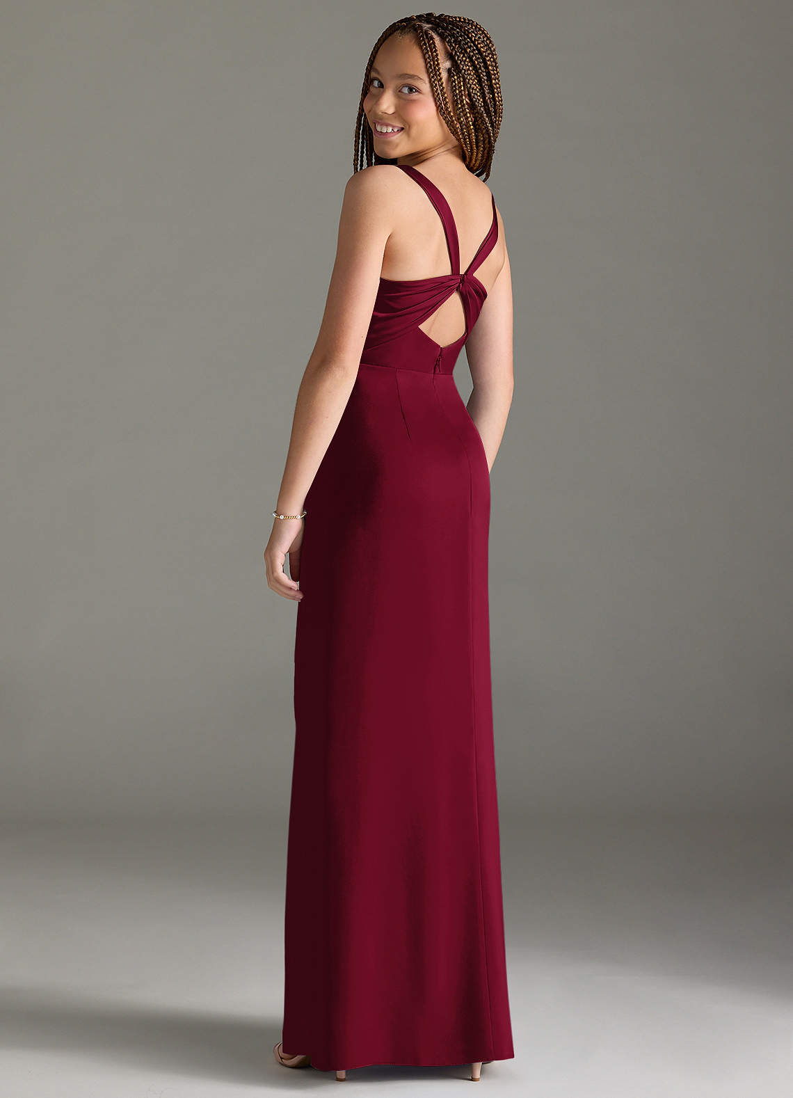 Azazie Mero Junior Burgundy Mermaid Pleated Stretch Satin Dress image1