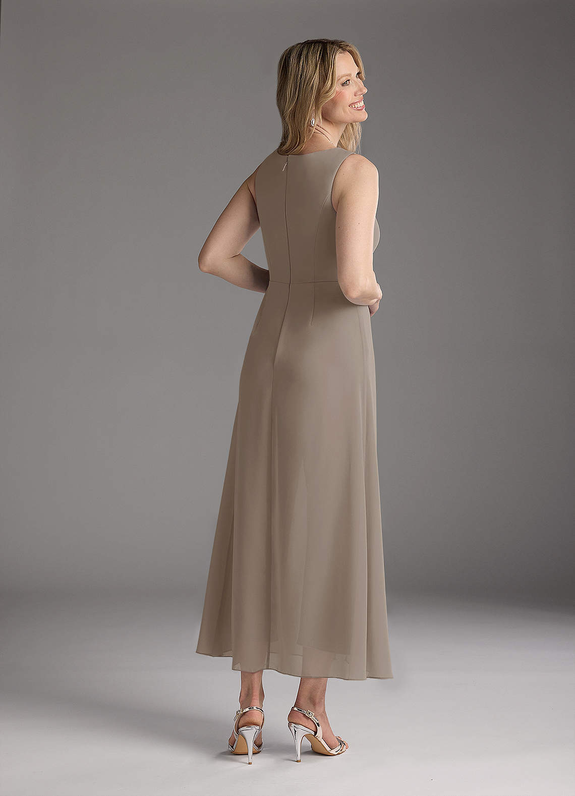 Azazie Anitta Mother of the Bride Dresses Taupe Jumpsuit/Pantsuit Pleated Stretch Crepe Dress image4