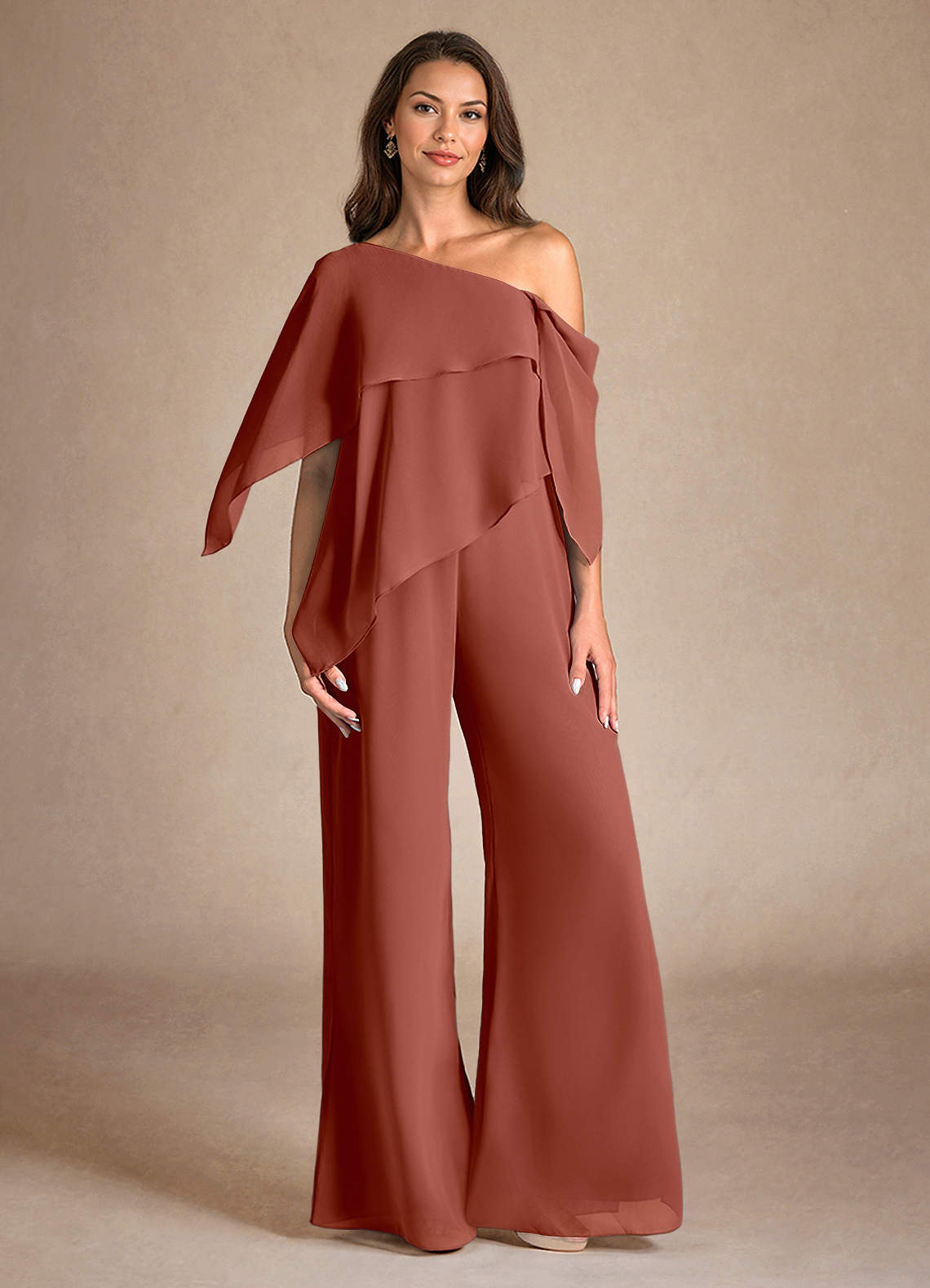 Azazie Halima Kleider für die Brautmutter Overall/Jumpsuit Seitliche Cut-Outs Chiffon Kleid Rotbraun image1