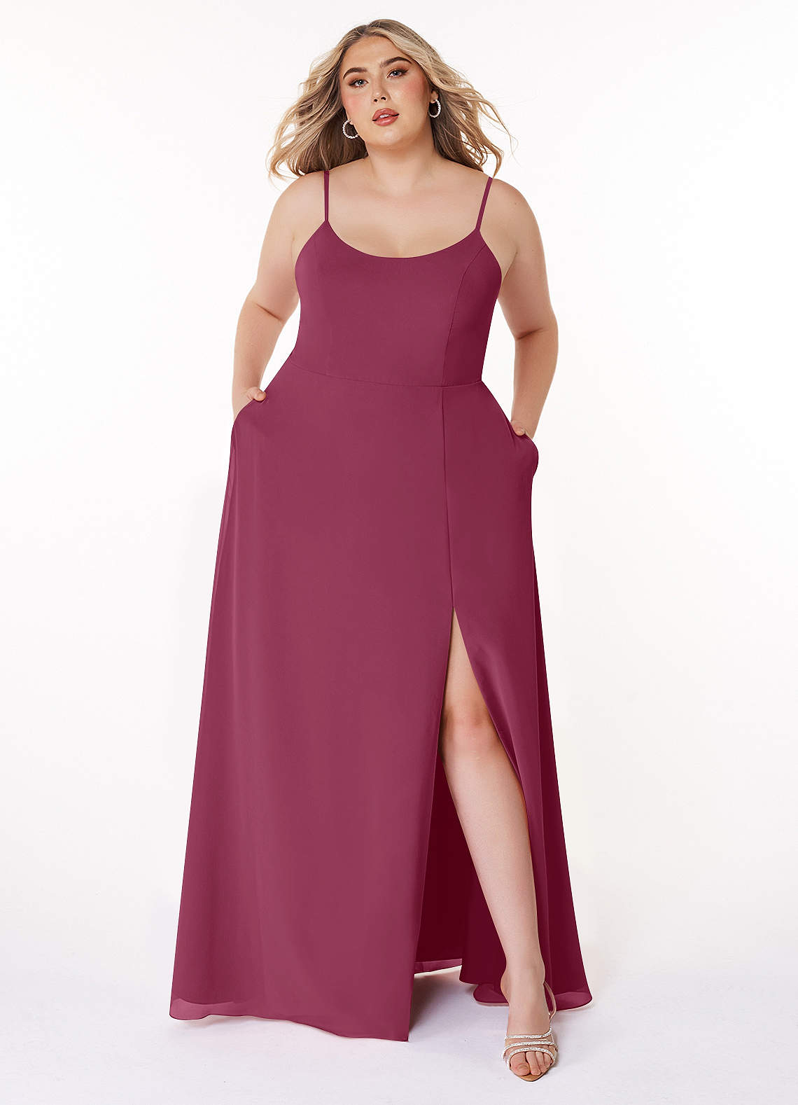 Azazie Moira Abiti da Damigella Abito A-Line in Chiffon con Scollo a U Gelso image1