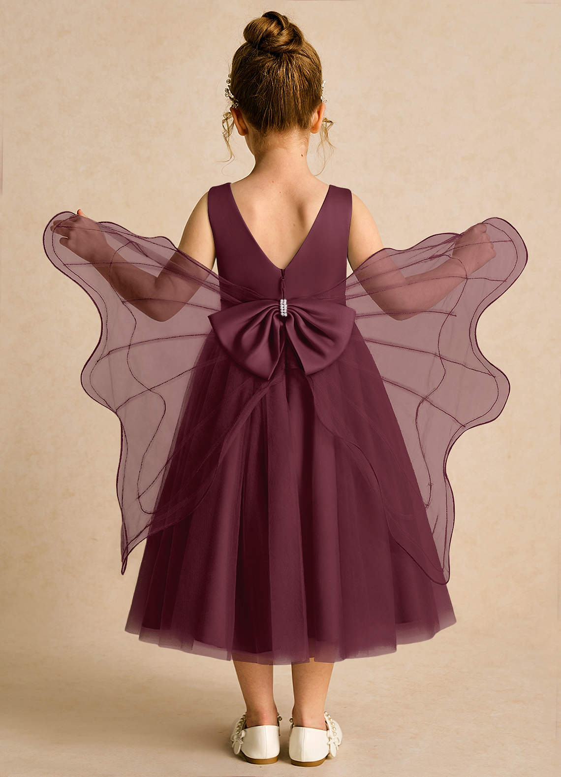 Azazie Pear vestidos de niña de las flores Vestido de Cabernet de Tul de Princesa con Lazo image1