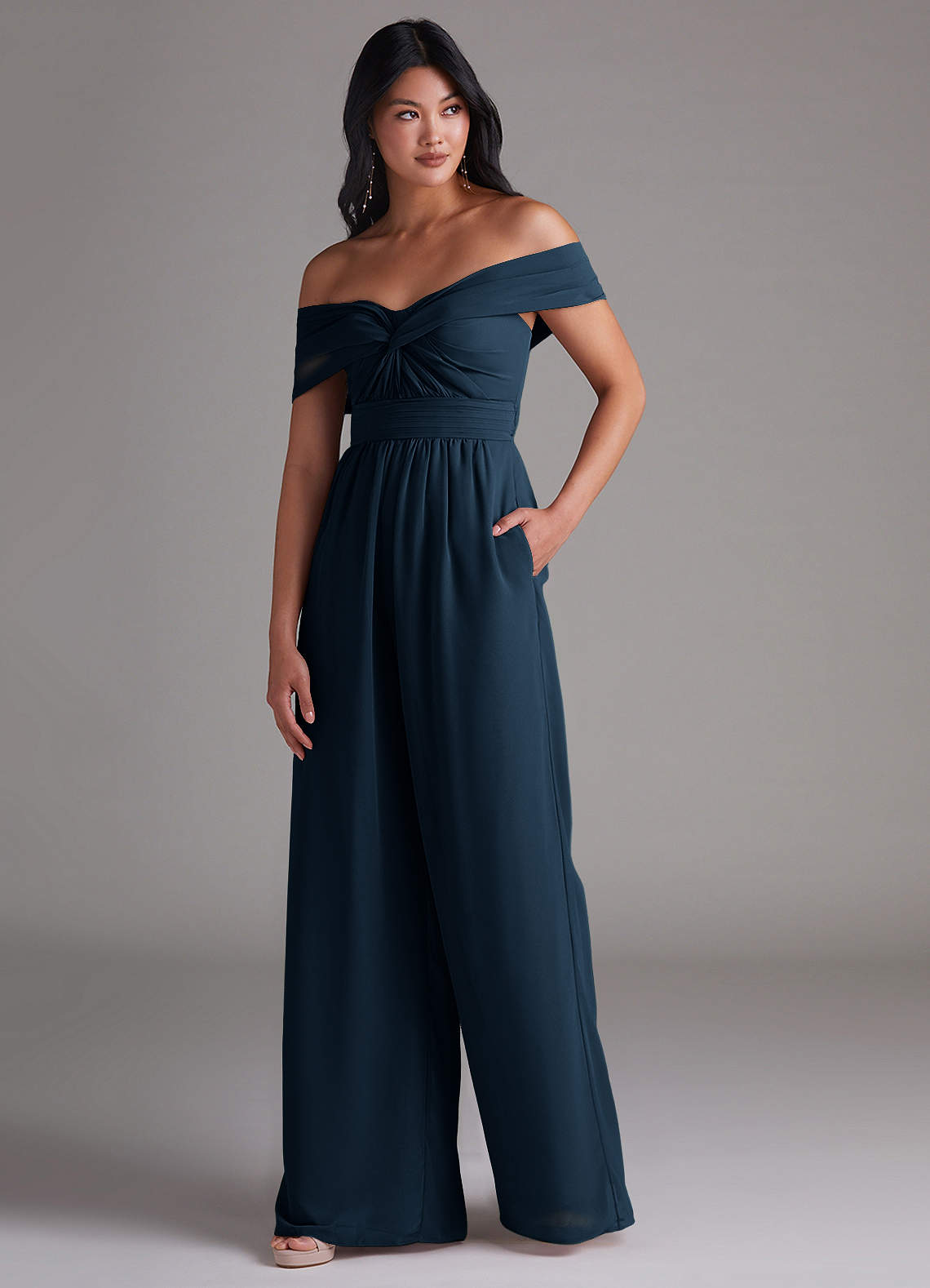navy blue convertible bridesmaid dress Azazie Lamara Jess Cartner-Morley on fashion: YGroup_henley Color:Misty Floor Sleeve Type