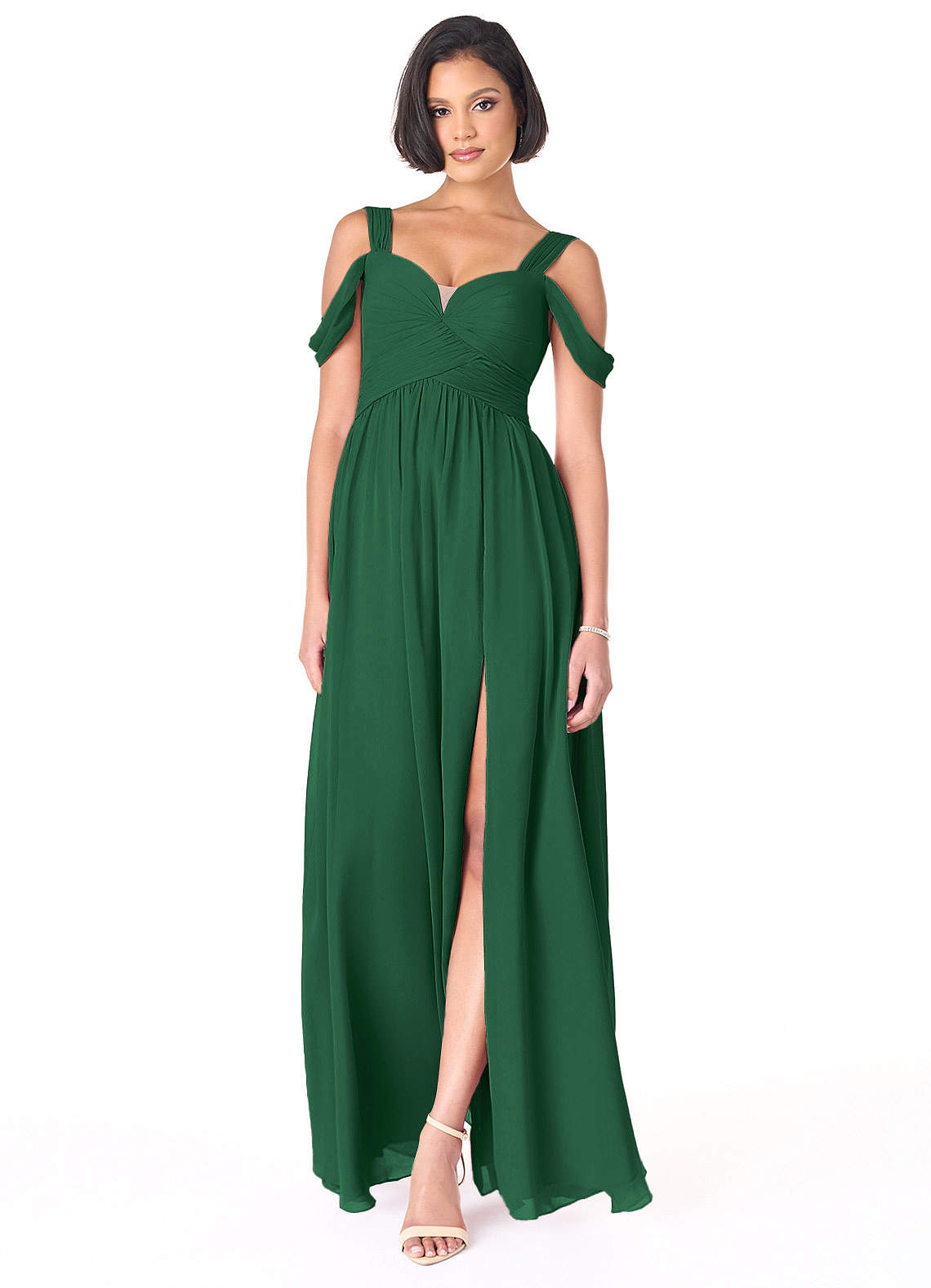 knee length dresses for ladies Zapaka Women Dark Green Bridesmaid Dress with Lace Up Back A Line Chiffon Long Wedding Party Dress, Blush / US14 main image 0
