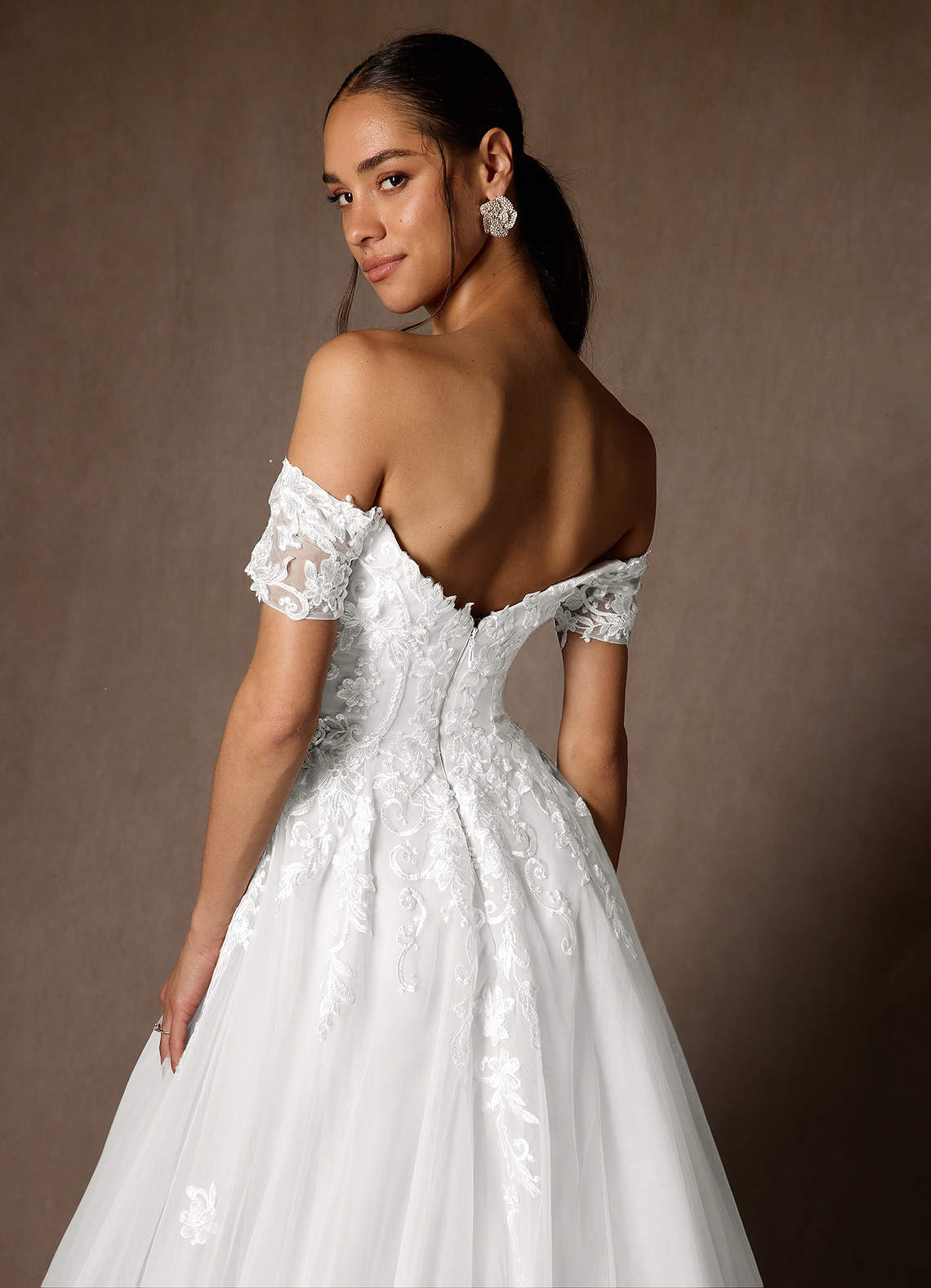 Azazie Rowe Wedding Dresses Diamond White Ball-Gown Off the Shoulder Tulle Dress image5